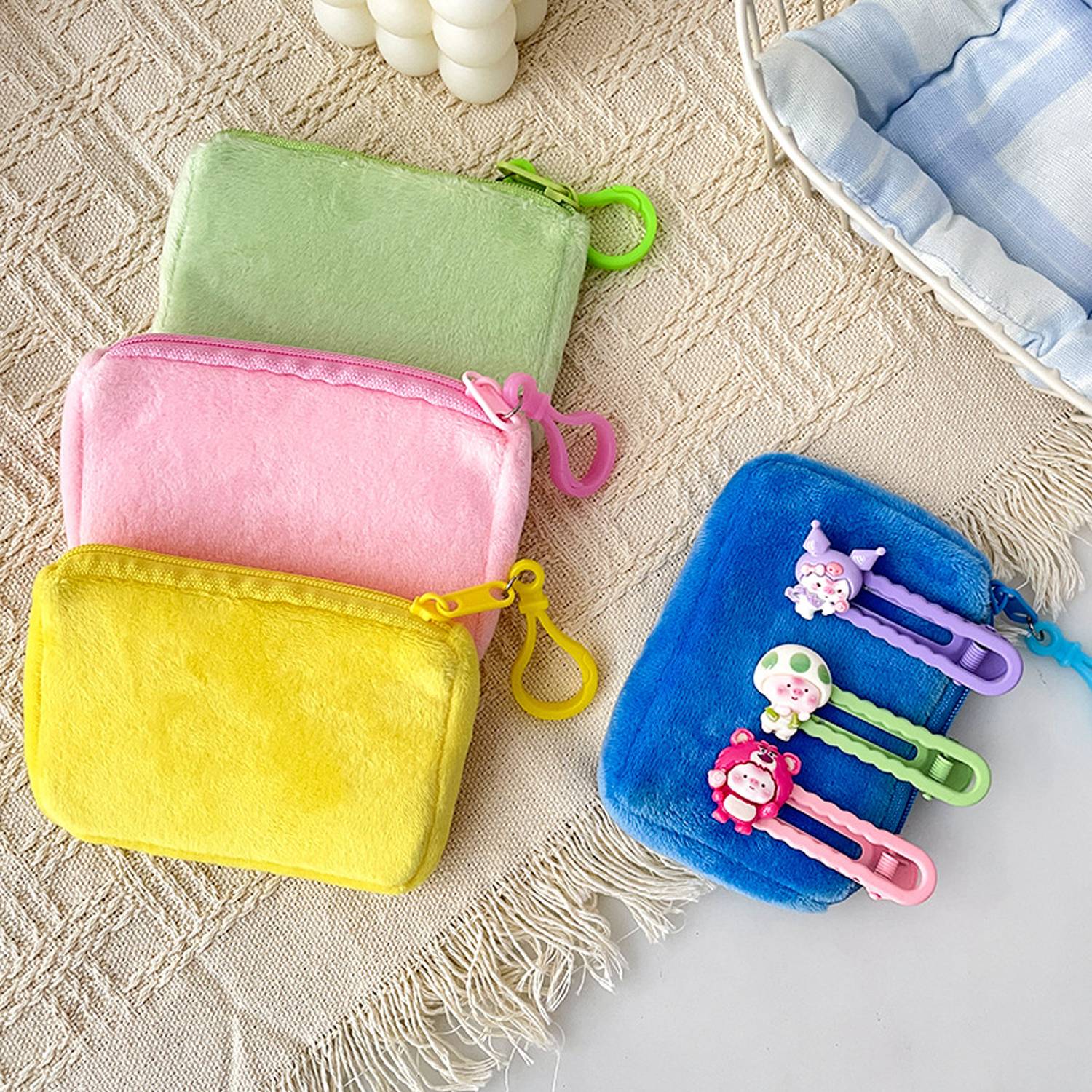 Solid Color Square Mini Plush Storage Bag 4