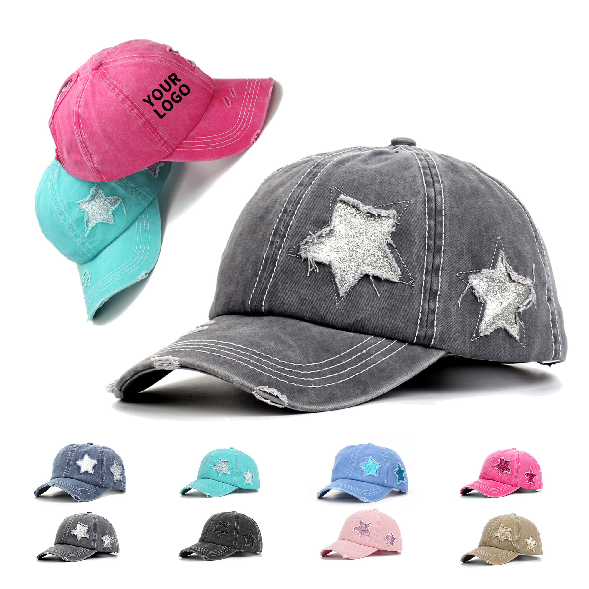Washed Cotton Distressed Baseball Cap With Adjustable Closure 7