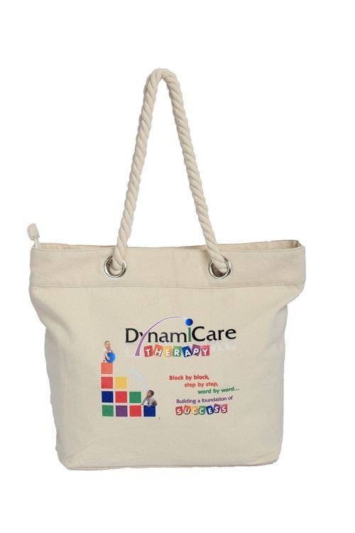 14 Oz. Cotton Canvas Tote with Rope Handles - 16.5"x13.5"x4.75"