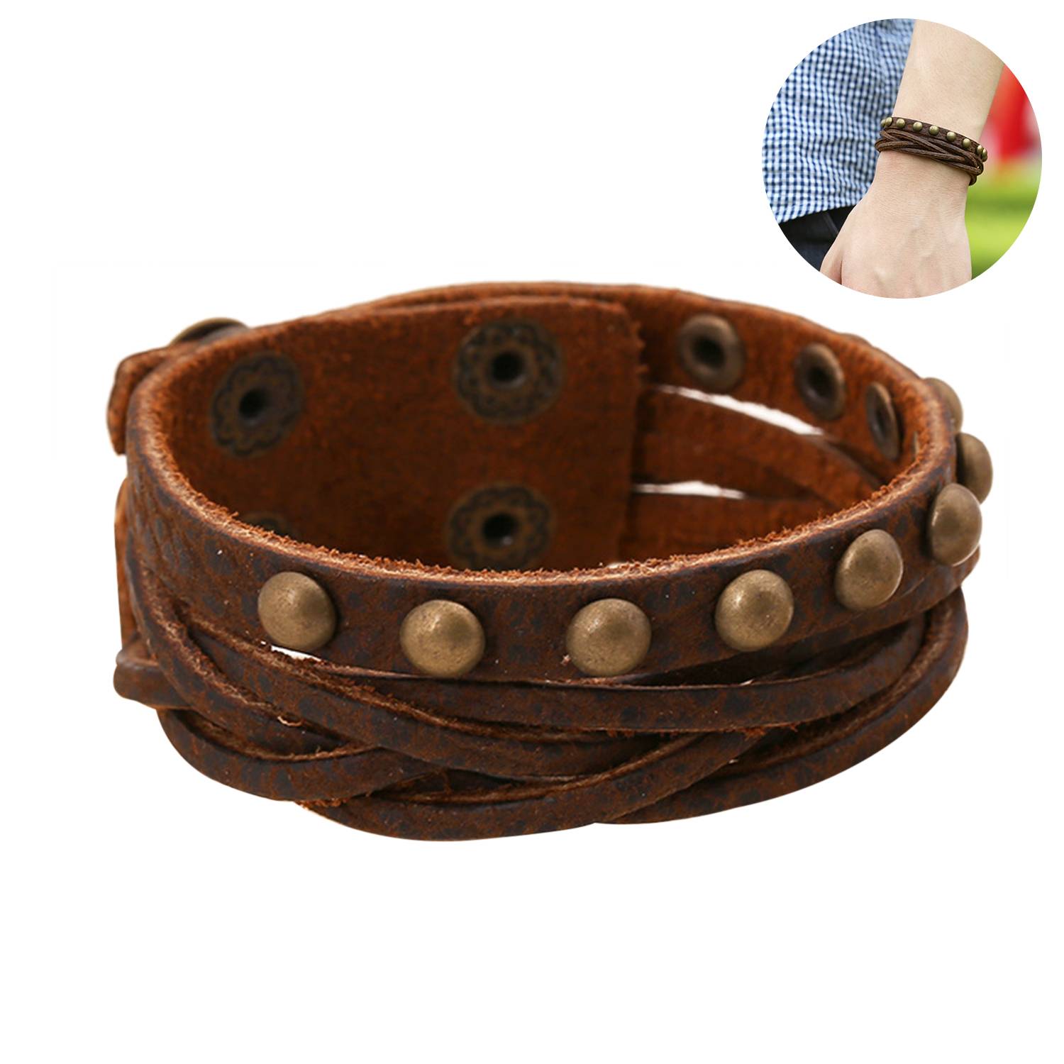 PU Vintage pebbled weave bracelet 2