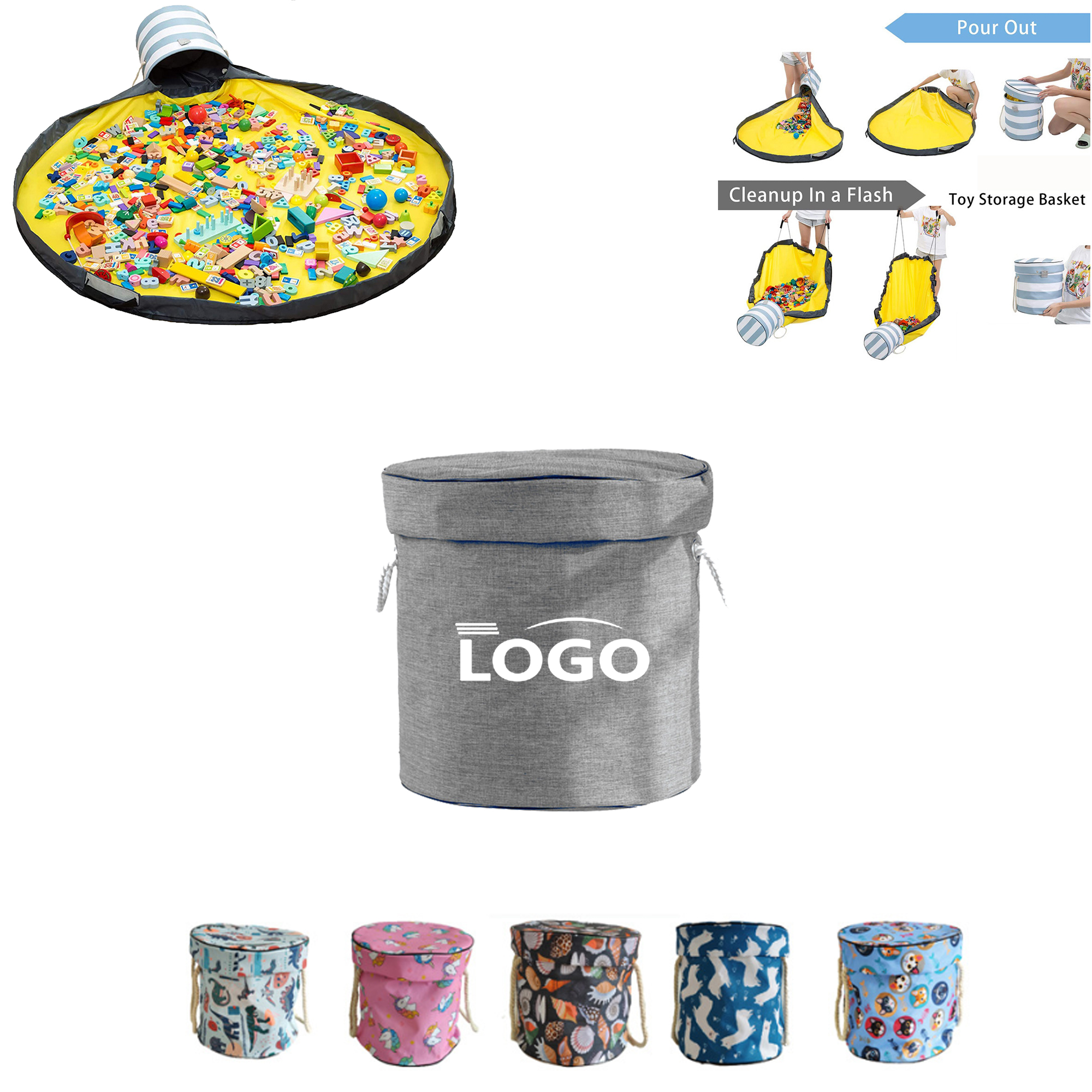 Custom Logo Multi Functional Children's Round Storage Bucket, custom tote bag with logo imprint 2