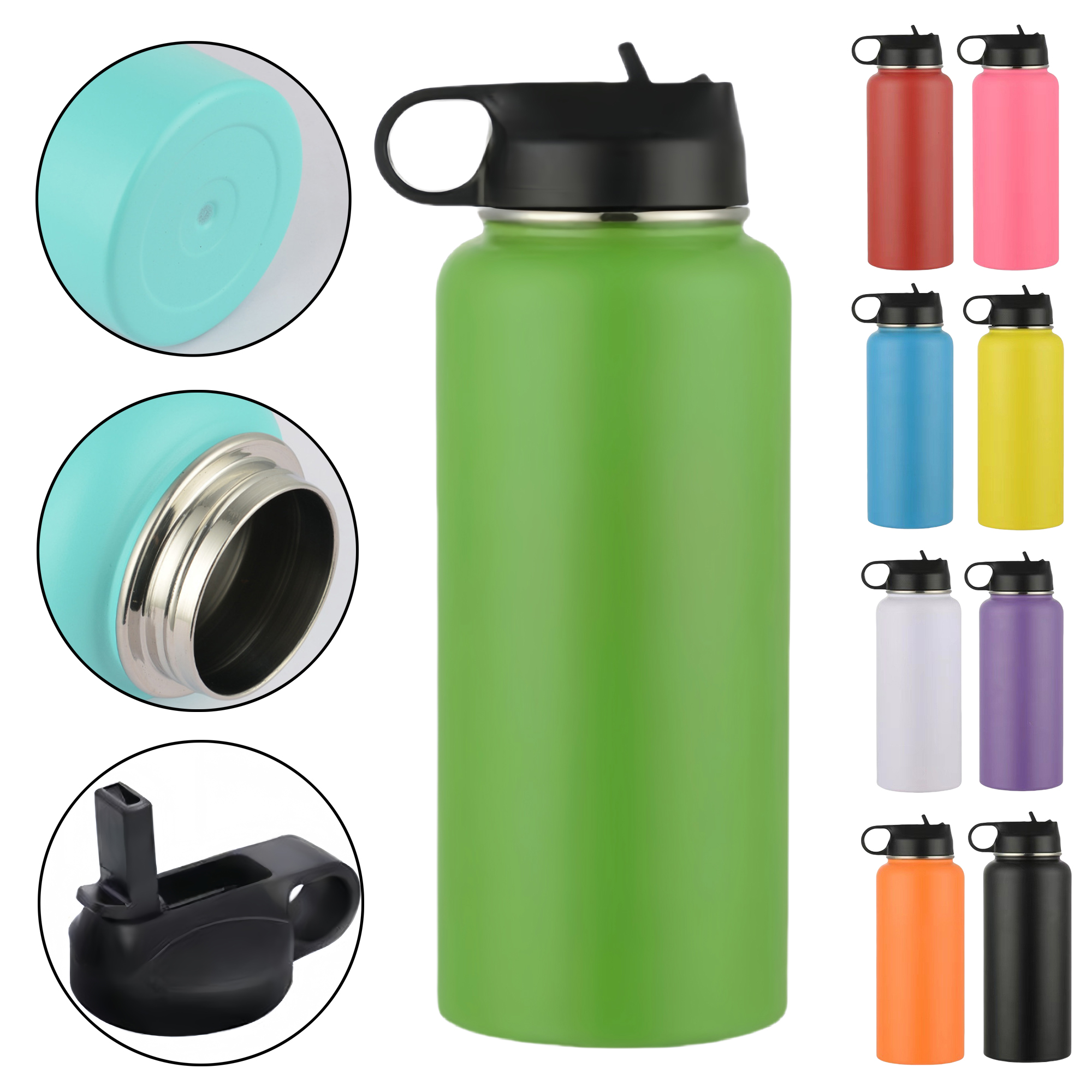 32oz Stainless Steel Vacuum Insulated Water Bottle with Straw Lid, custom water bottle with logo imprint 11