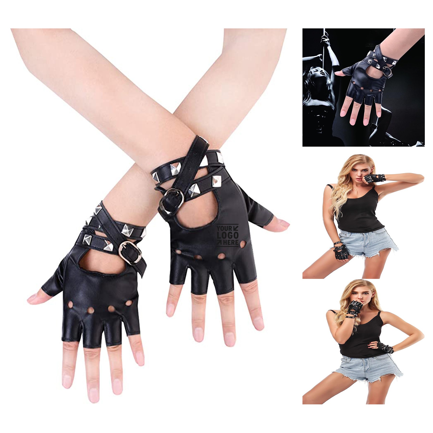Women PU Leather Punk Gloves 2