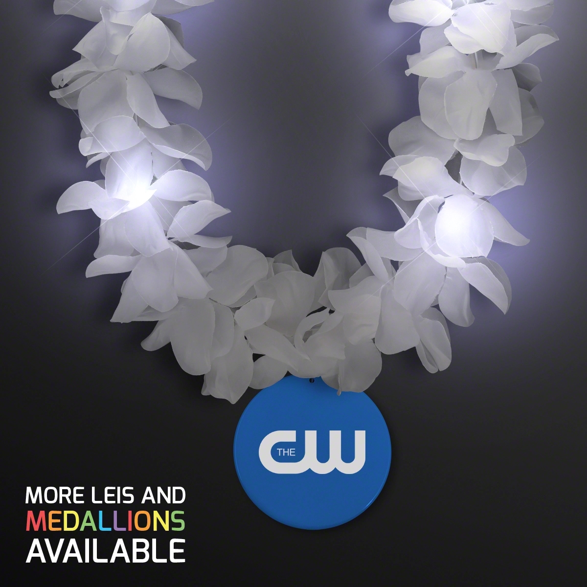 White Flower Light Up Lei with Medallion 18
