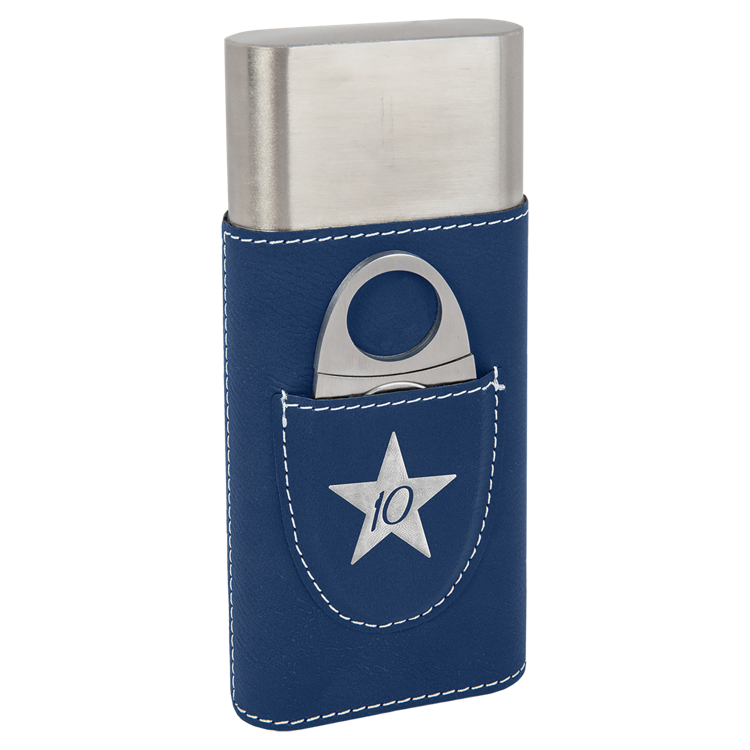 Blue/Silver Leatherette Cigar Case with Cutter 3