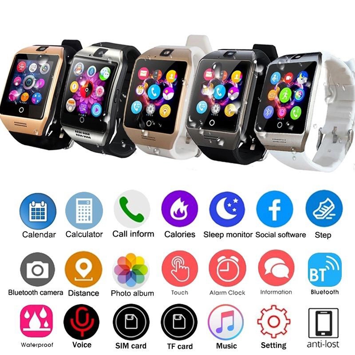 Q18 Smart Watch Touchscreen Sweatproof with Card Slot 4