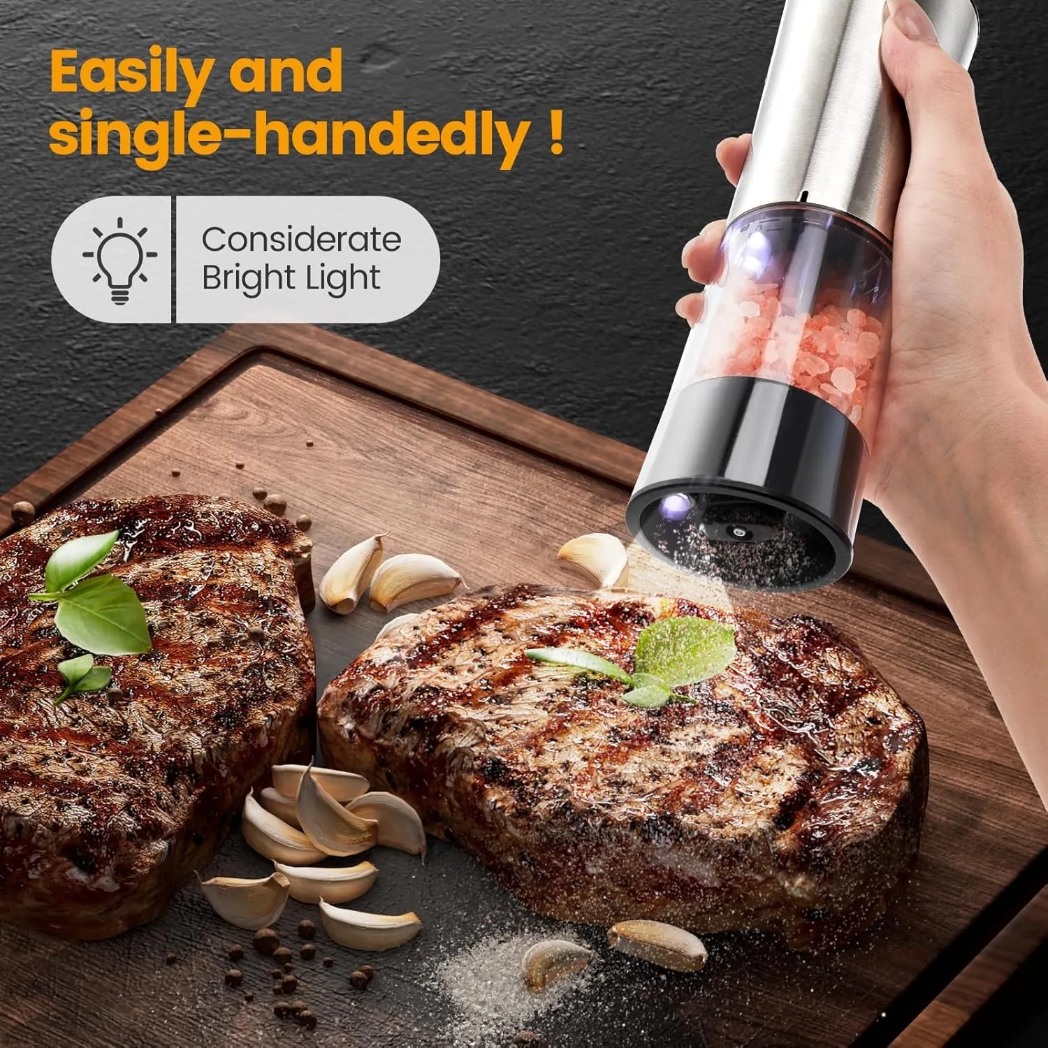 Gravity Rechargeable Salt Pepper Grinder with Charging Base 4