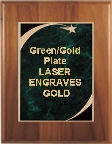 9" x 12" Cherry Finish Plaque with a Green Victory Star Marble Plate 2