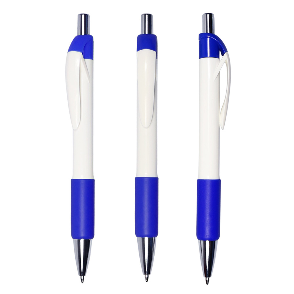 Rubber Grip White Plastic Pen 2