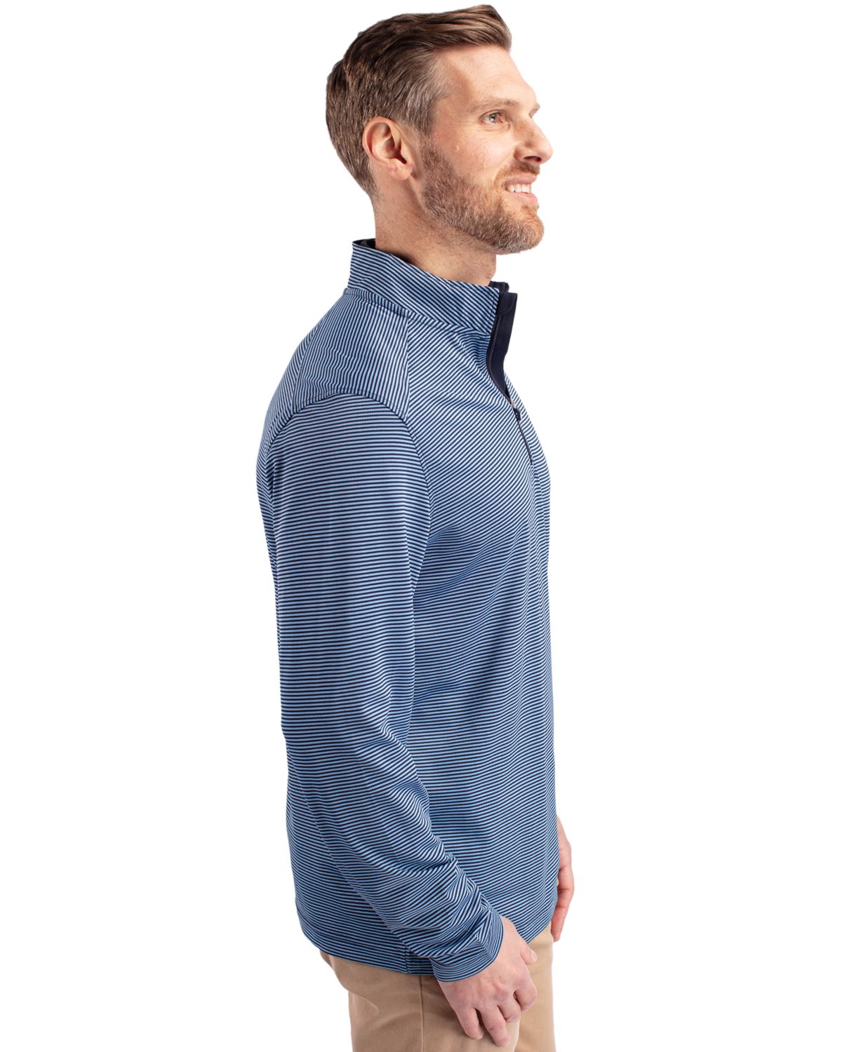 Virtue Eco Pique Micro Stripe Recycled Mens Quarter Zip