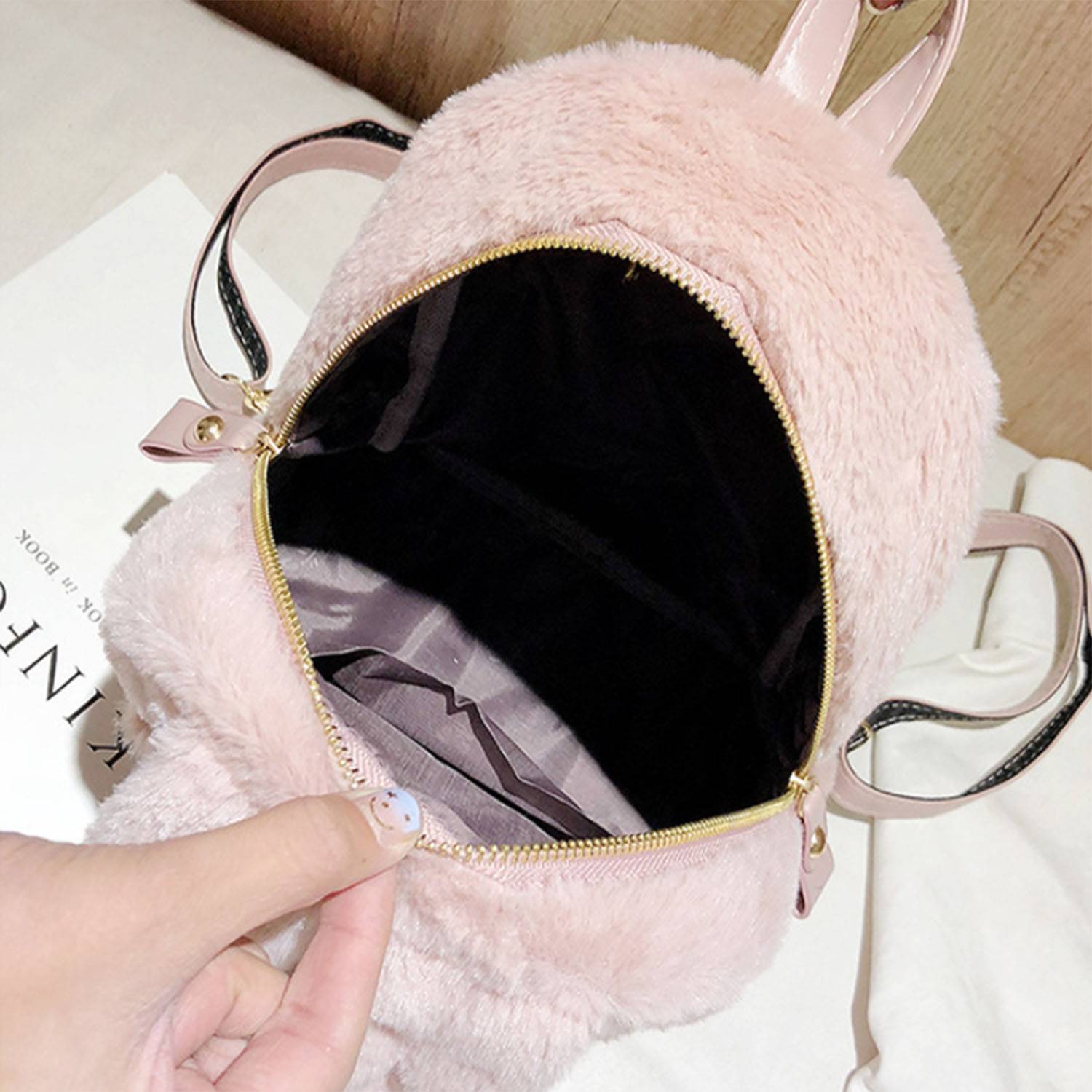 Dacron plush rabbit ear backpack 5