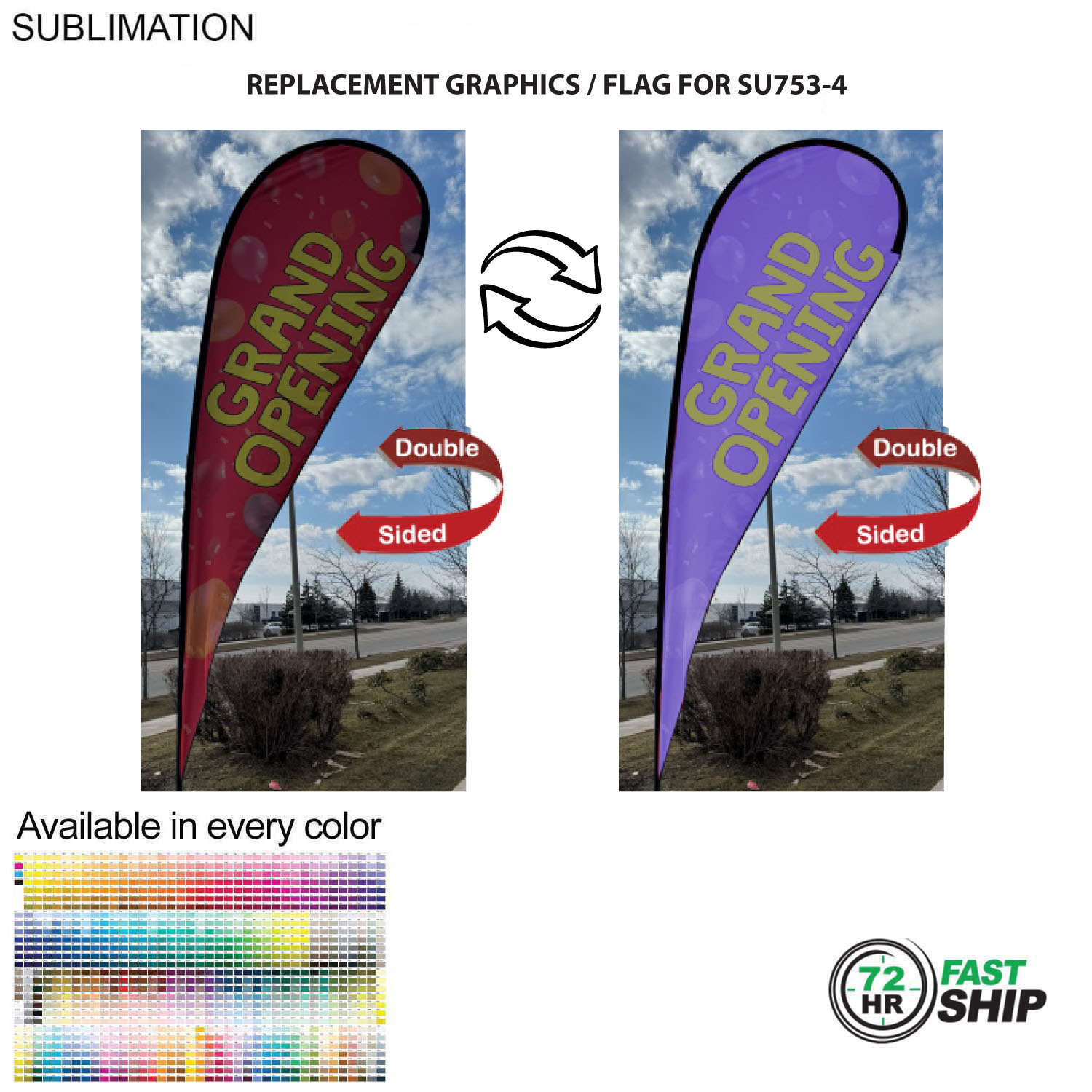 72Hr Fast - Replacement Flag for 16' X-Large Tear Drop Flag Kit, Full Color Graphics Double Sided 3