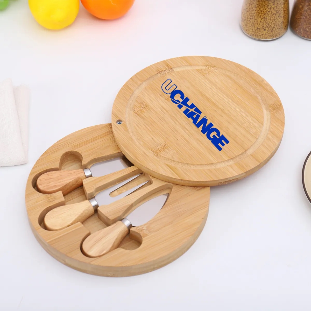 Bamboo Cheese Board Set With Slide-Out Tool Drawer 2