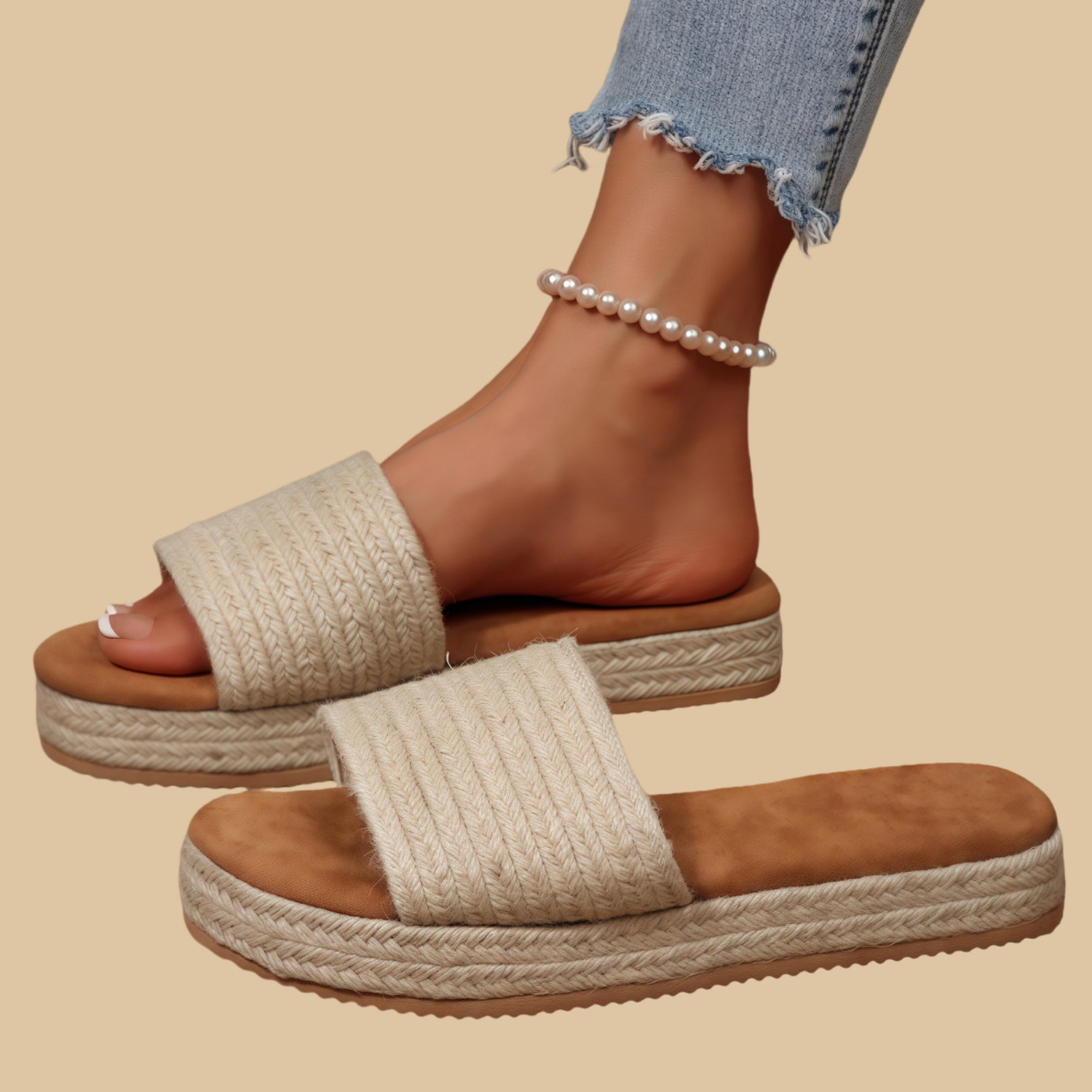 Women Open Toe Braided Jute Platform Sandals 3