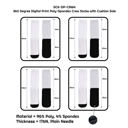 360 Degree Digital Print Poly-Spandex Crew Socks with 3
