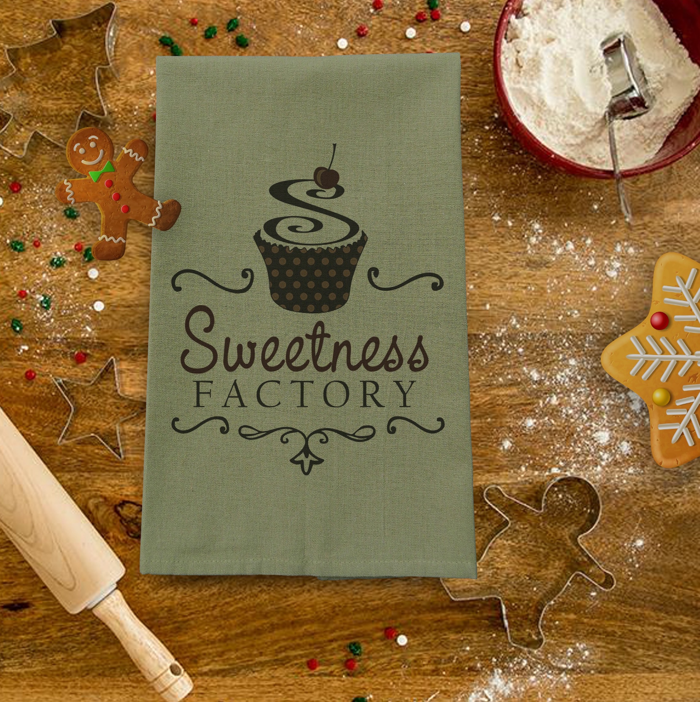 Sage Solid Plain Weave Kitchen Towel with Custom Print 5