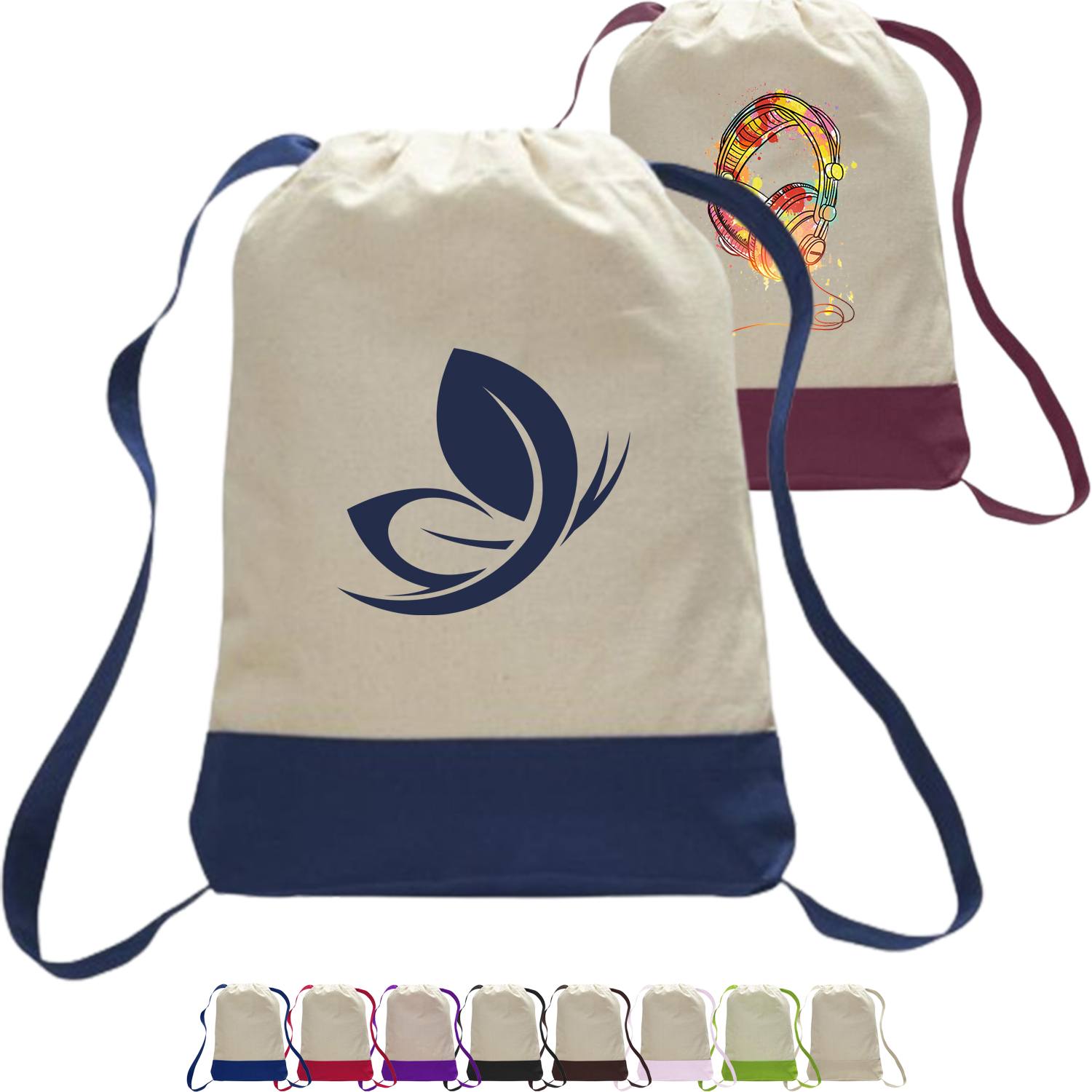 12 oz. Cotton Canvas Two Tone Sport Backpack USA Decorated (14" x 18") 3