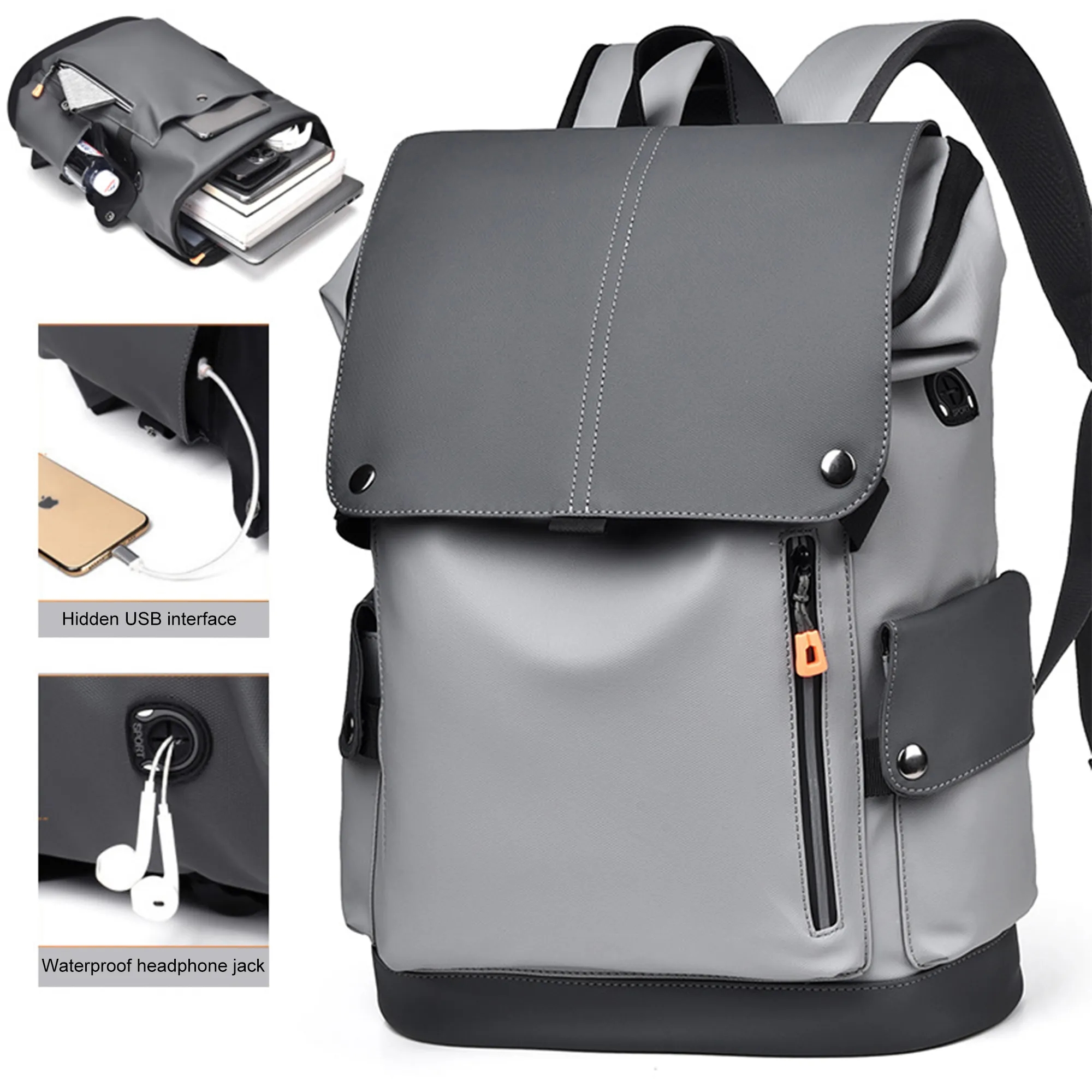 Business Travel Rucksack Black Leather Laptop Backpack