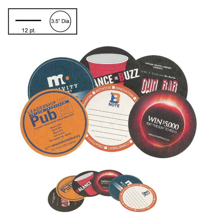 3.5" Circle Light Weight (12 pt) Pulpboard Coaster w/ 4 Color Process Printing (CMYK)