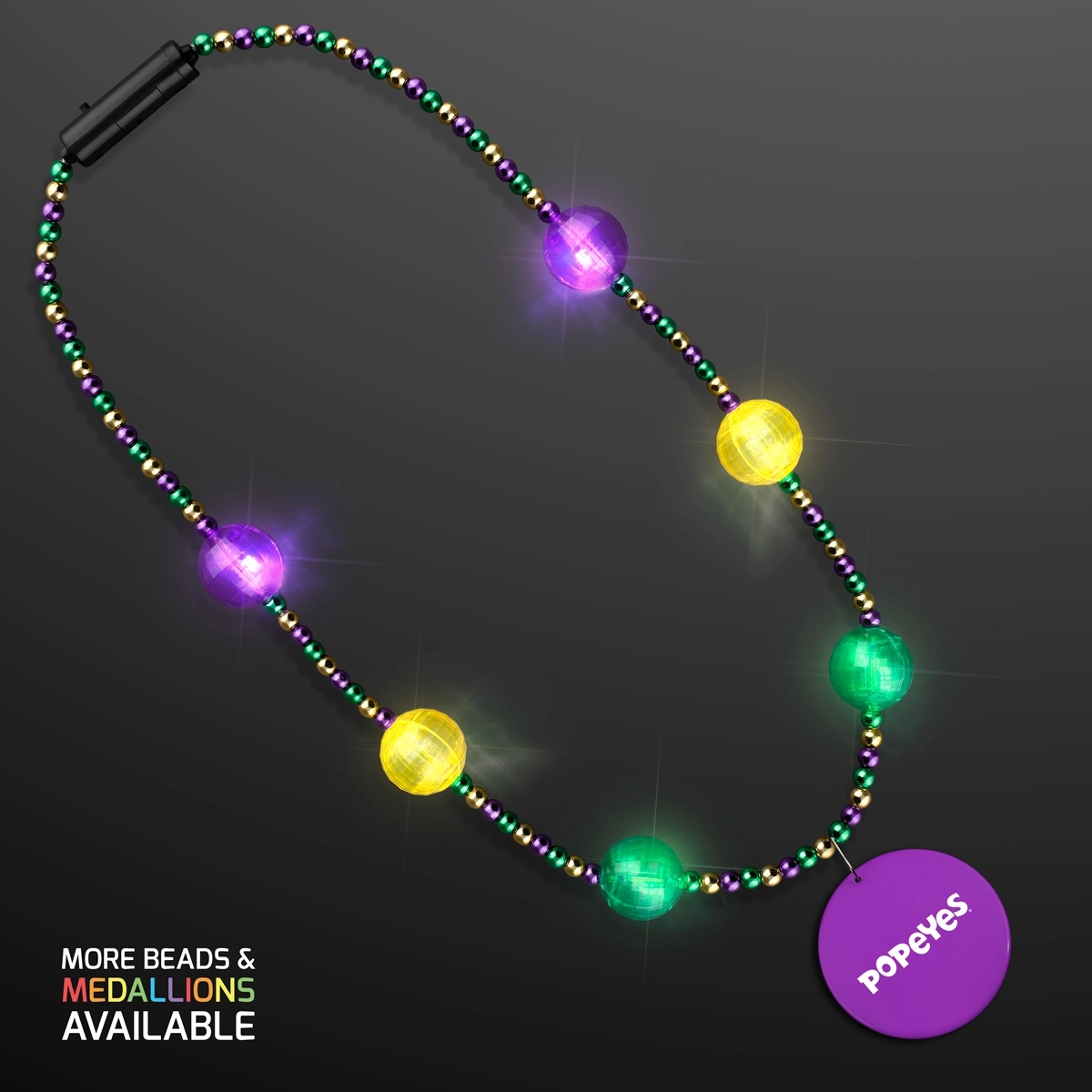 Mardi Gras Jewelry LED Beads Necklace with Medallion 5