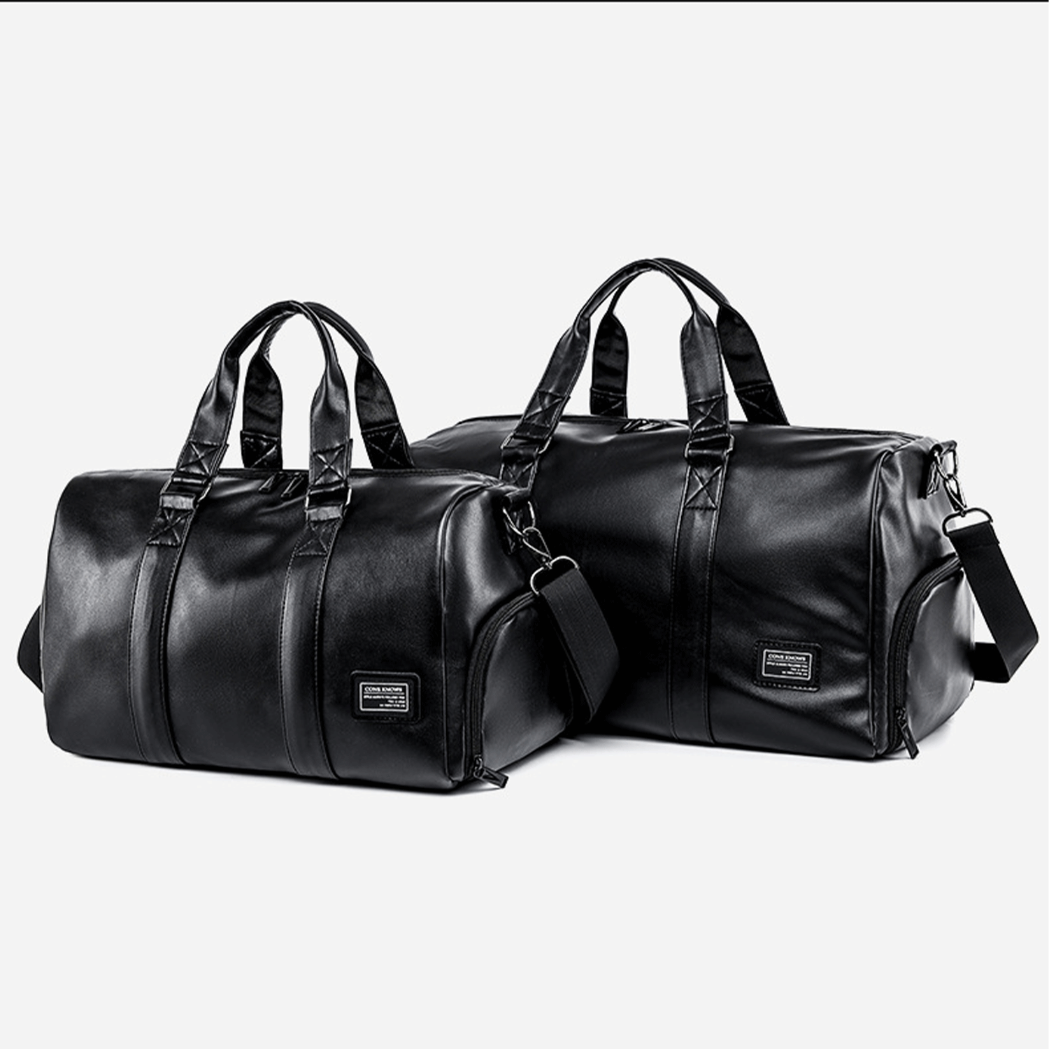 black spacious water-proof traveler PU leather Duffel Bag 16