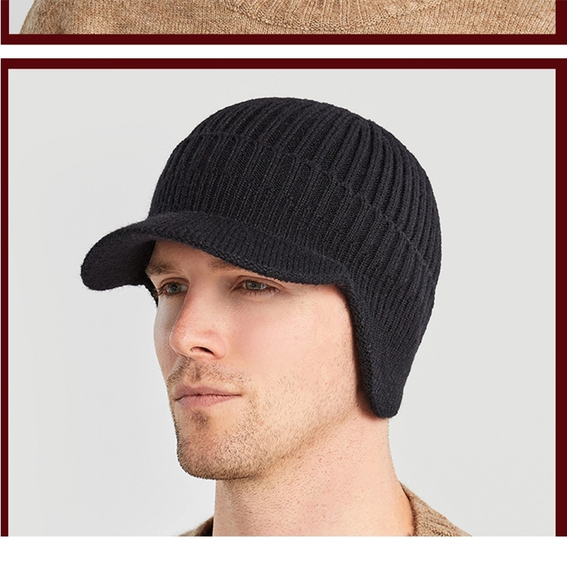 Winter Beanie Visor & Earflaps For Men Outdoor Fleece Hat 5