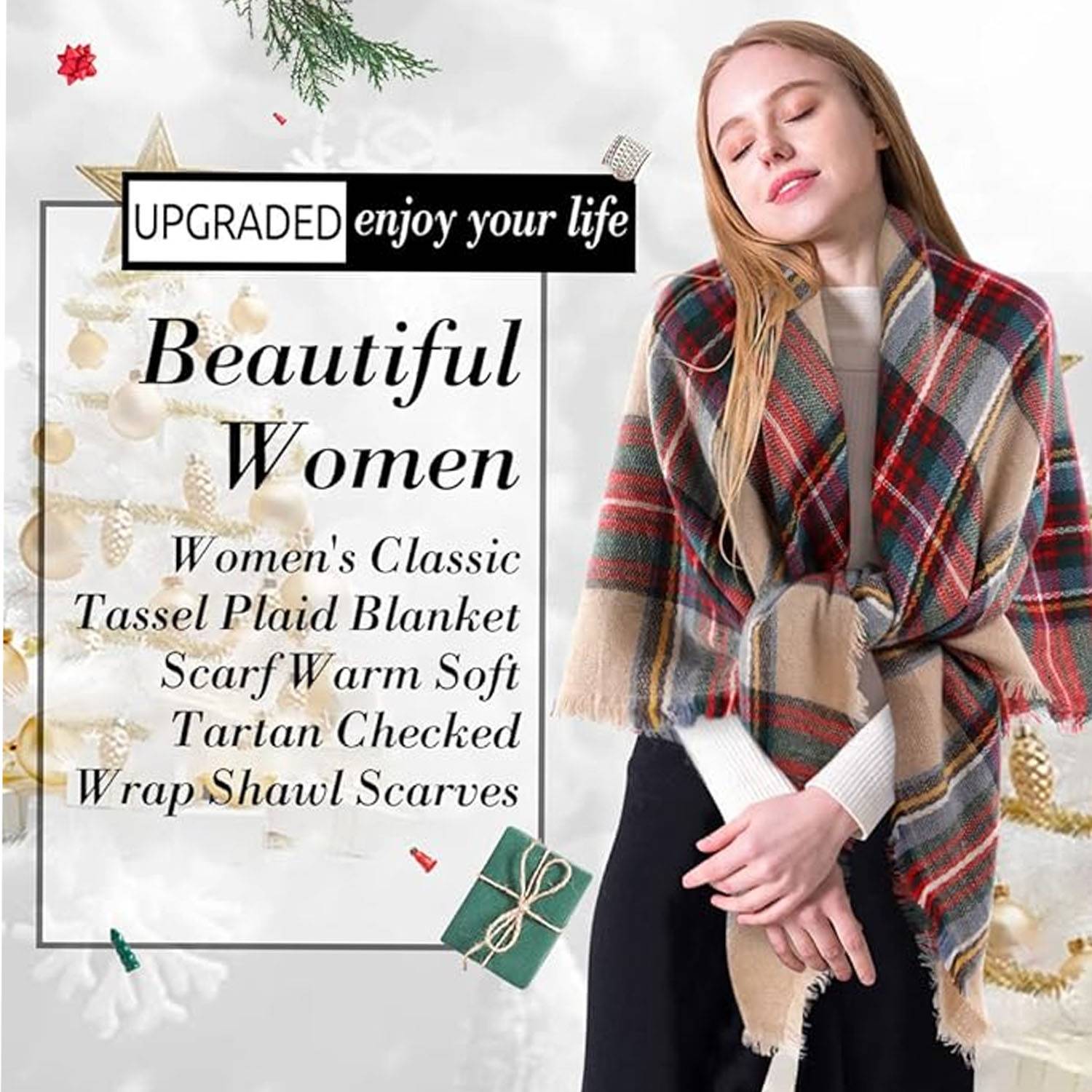 Classic Plaid Faux Cashmere Warm Shawl Scarf 4