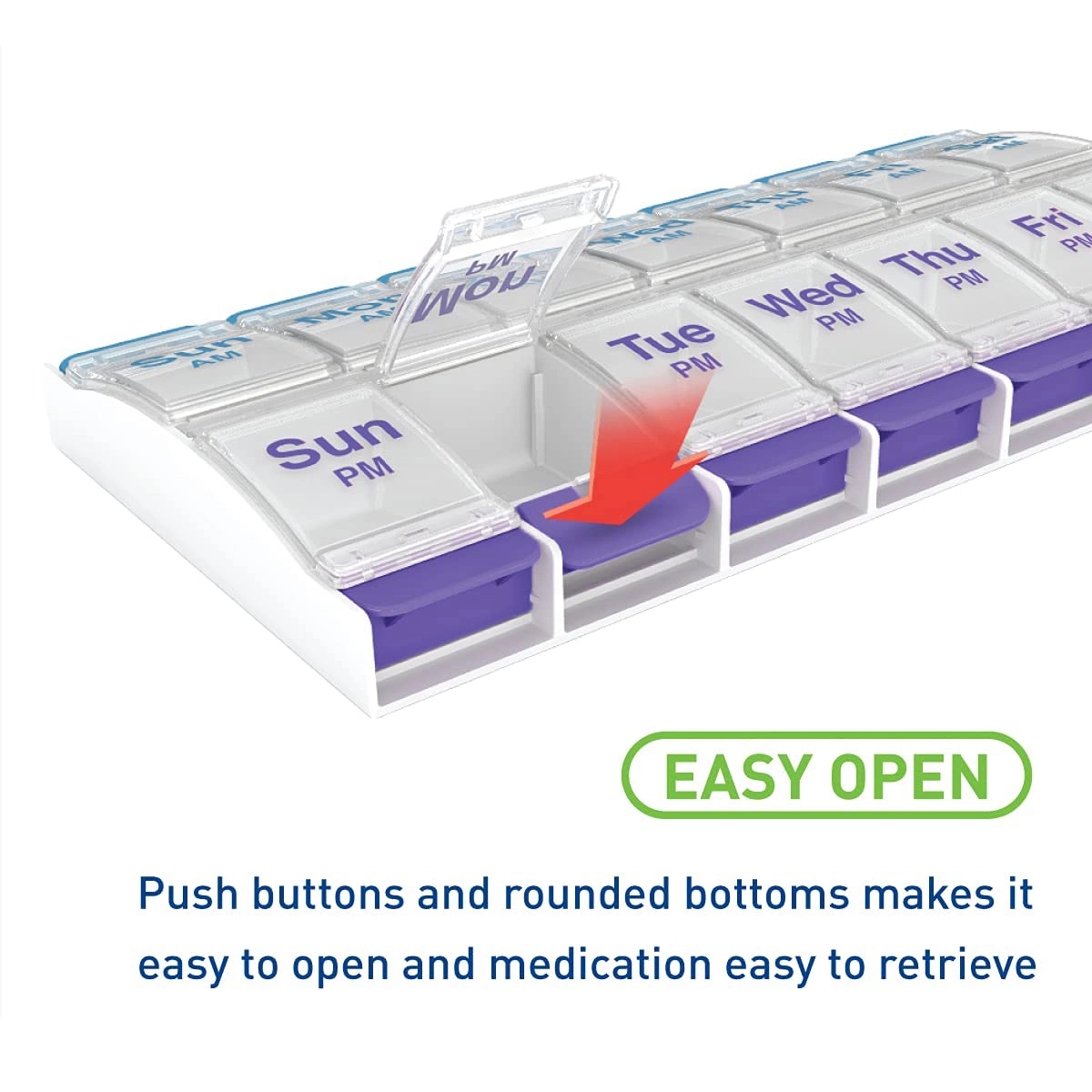 Push Button (7-Day) Pill Box Weekly 2 Times a Day AM/PM 3
