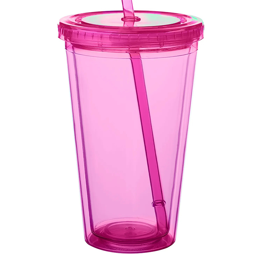 Double Wall Plastic Tumbler - with Straw, 16 oz. 20