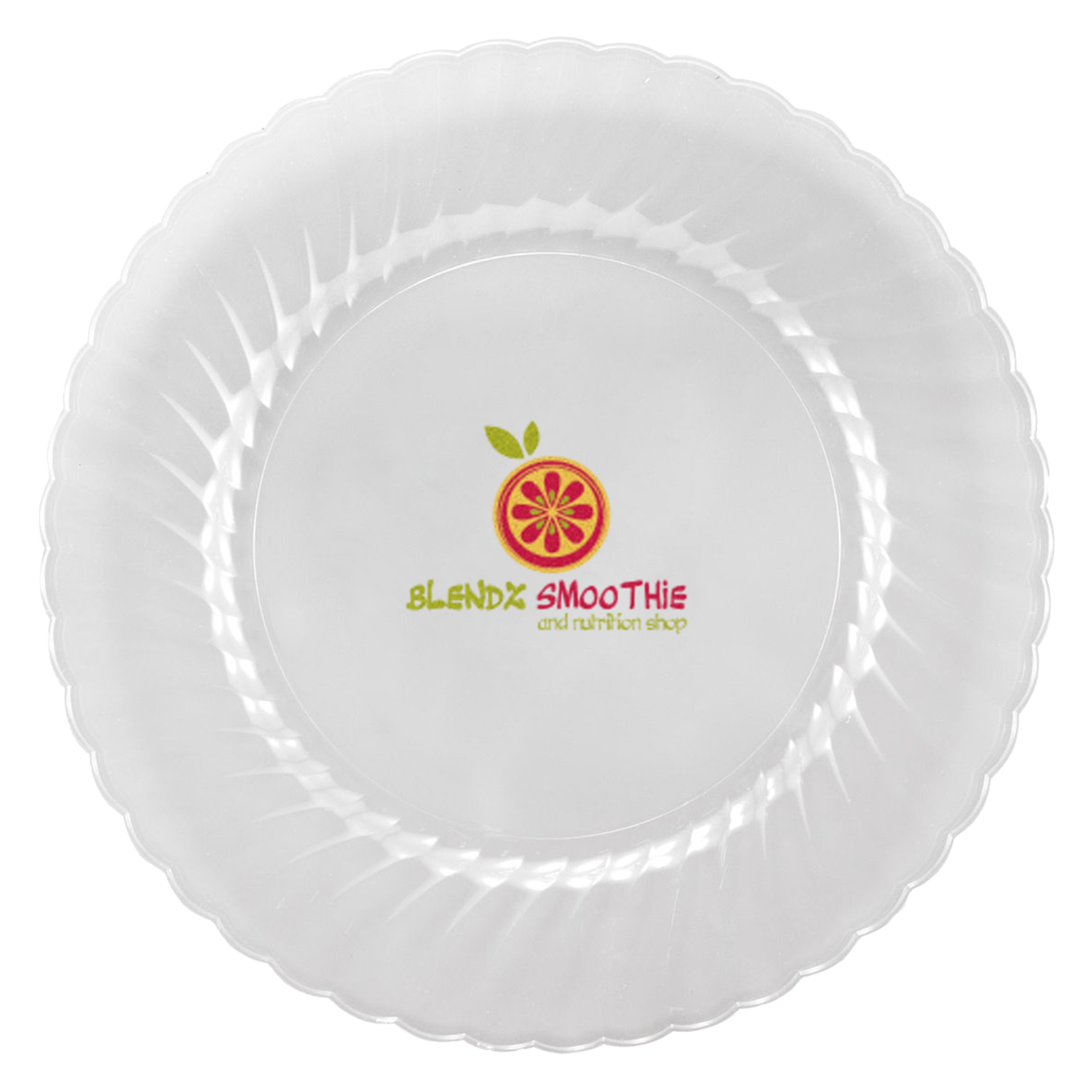 9.000" Scalloped Heavy Weight Plastic Plate Round Clear Tradition Print 2