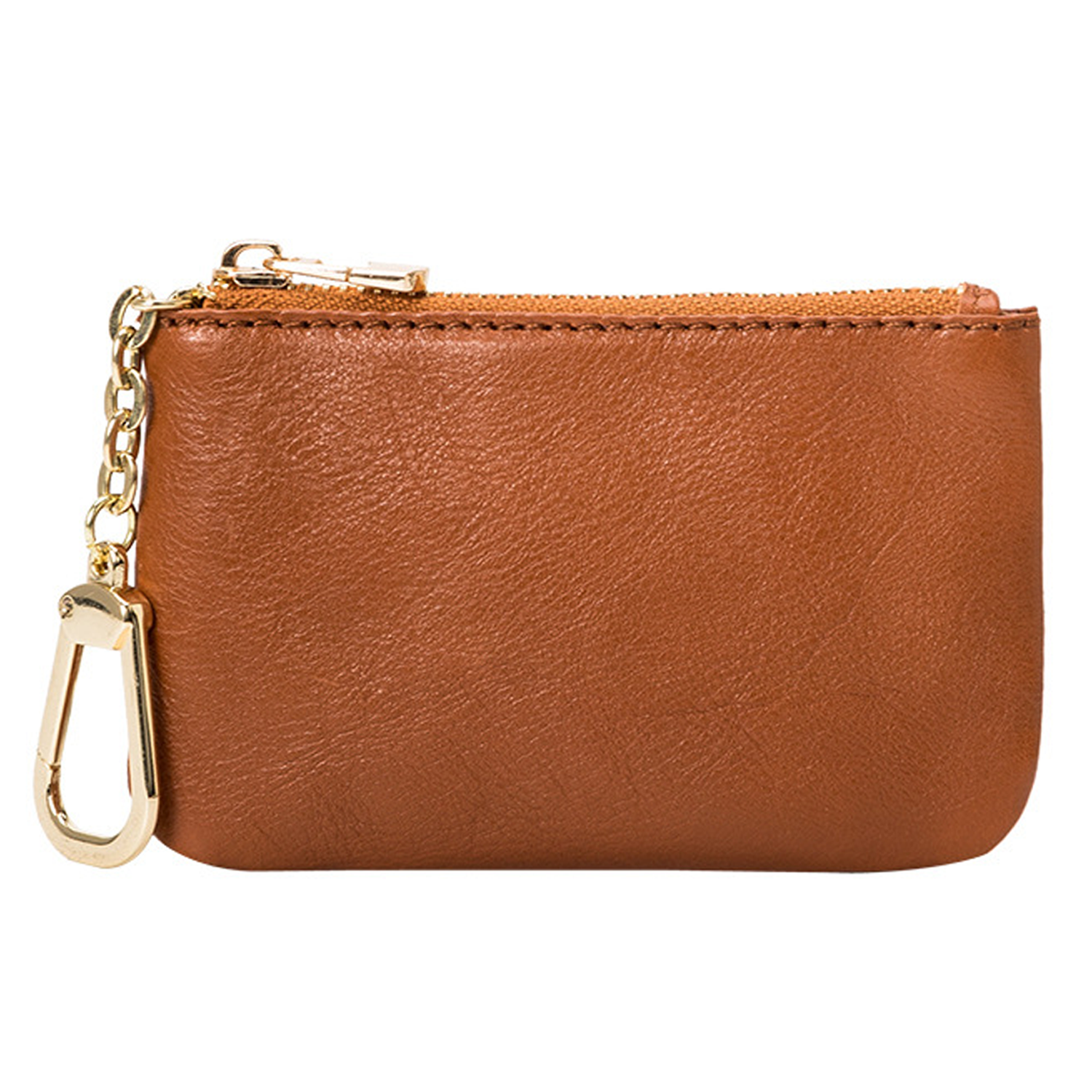 Square Zipper Genuine Leather Coin Purse w/ Keychain 4