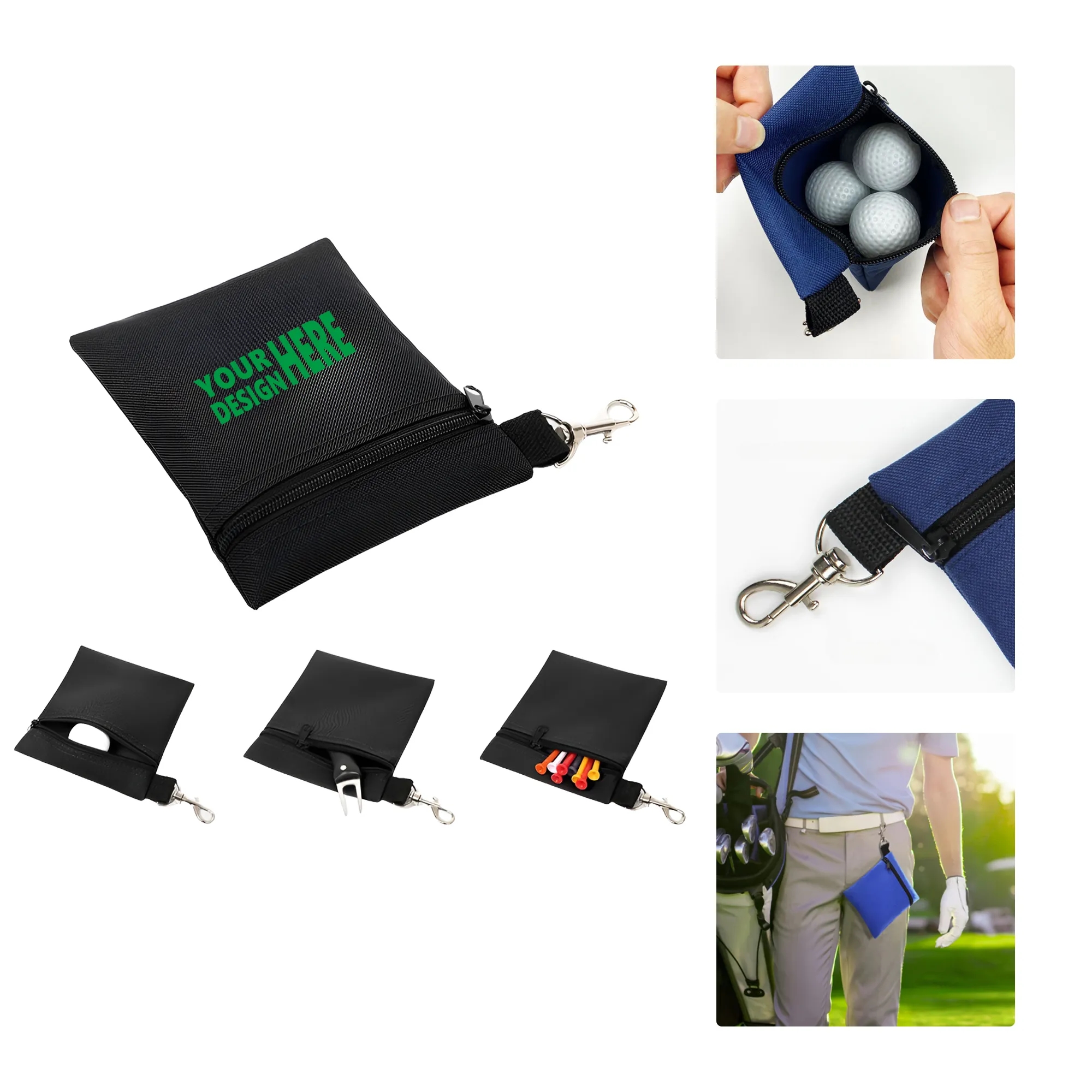 Portable Golf Nylon Ball Bag with Waist Clip