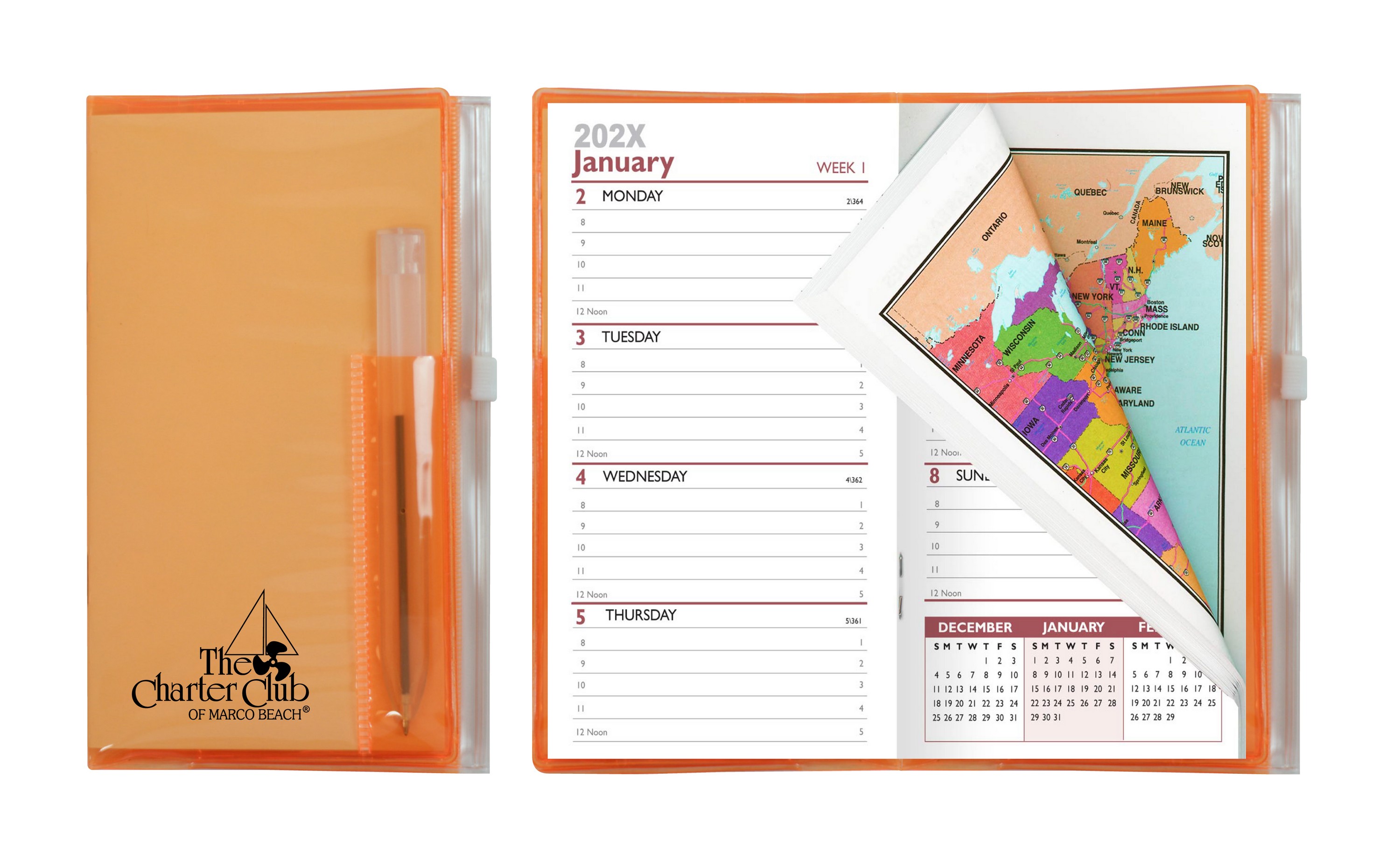 Weekly Zip Back Planner w/ Clear Pen & Zip Lock Pocket (2 Color Insert w/ Map) - Translucent Colors 1