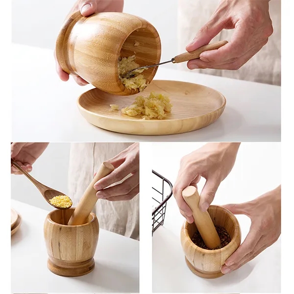 Bamboo Mortar and Pestle Set 2