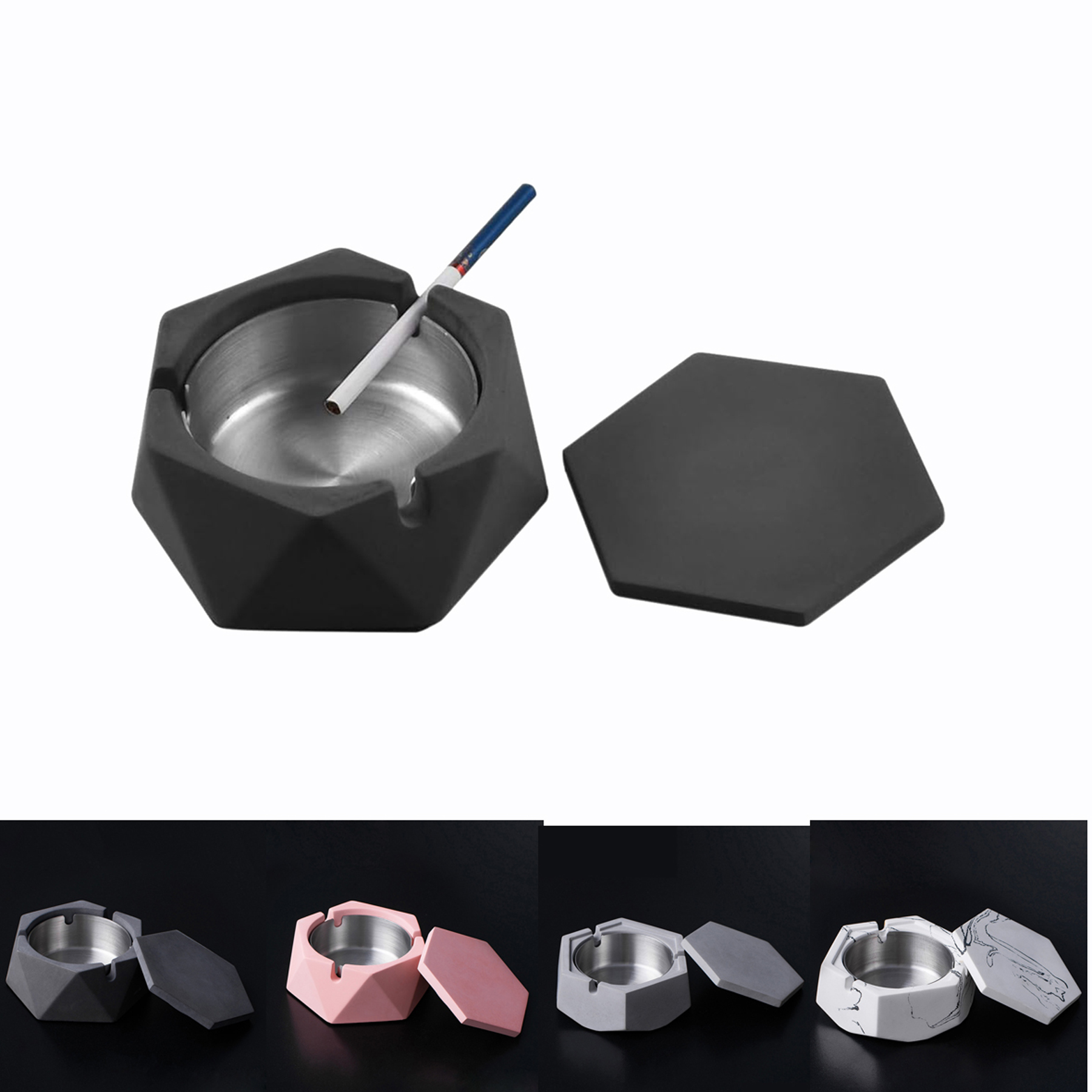 Stainless Steel Ashtray with Lid for Outdoor and Indoor Use 2
