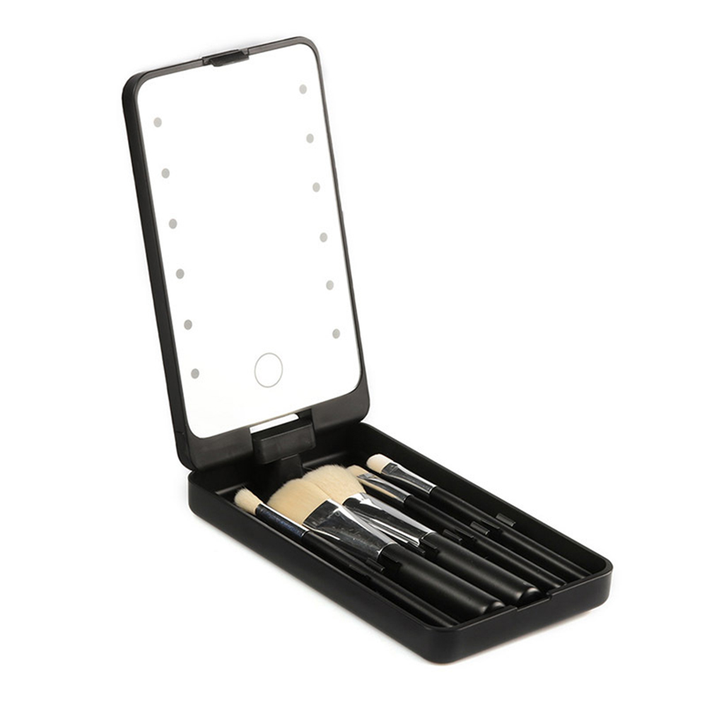 Makeup Brushes Case With LED Lighted Mirror 4