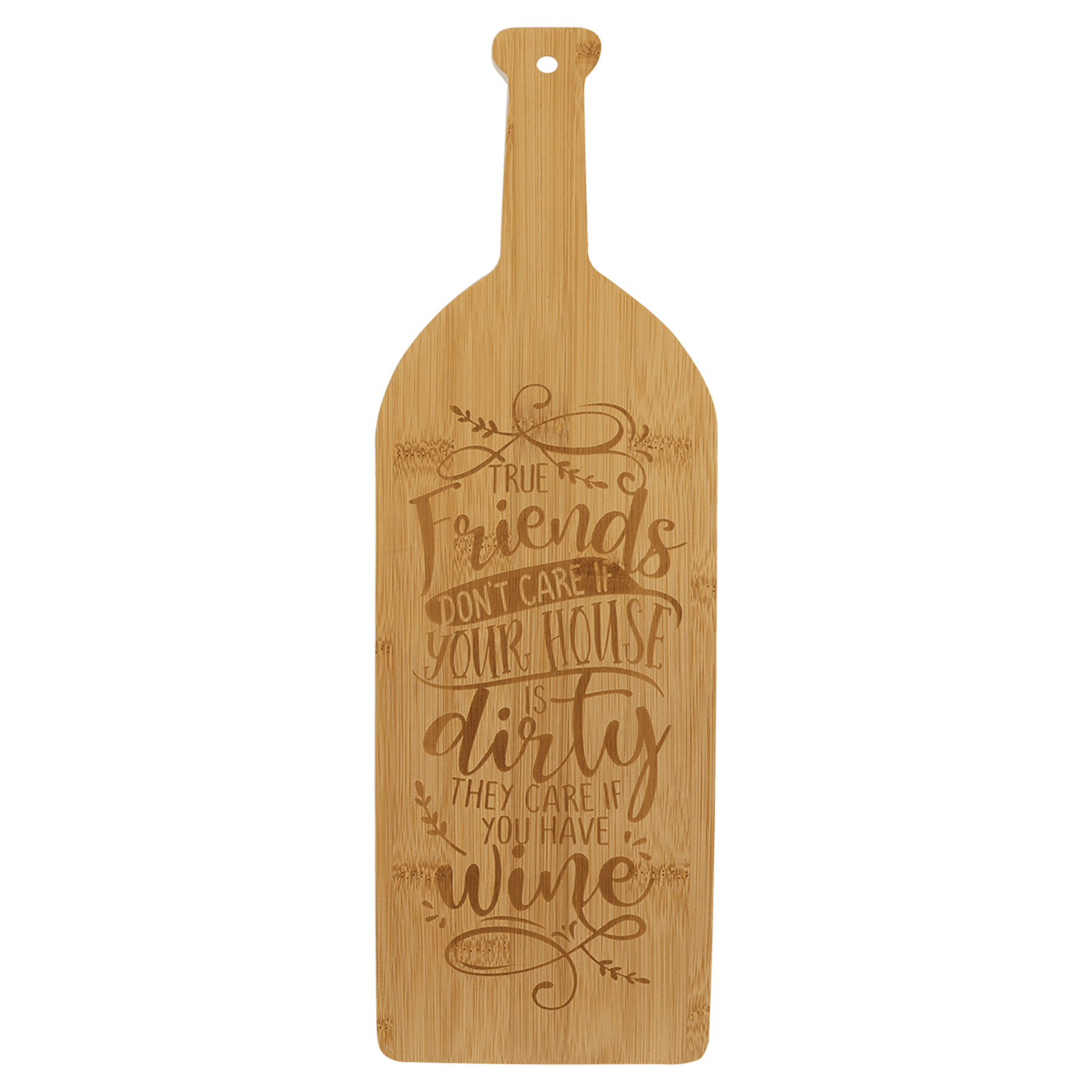 17" x 5 1/4" Bamboo Wine Bottle Cutting Board 1