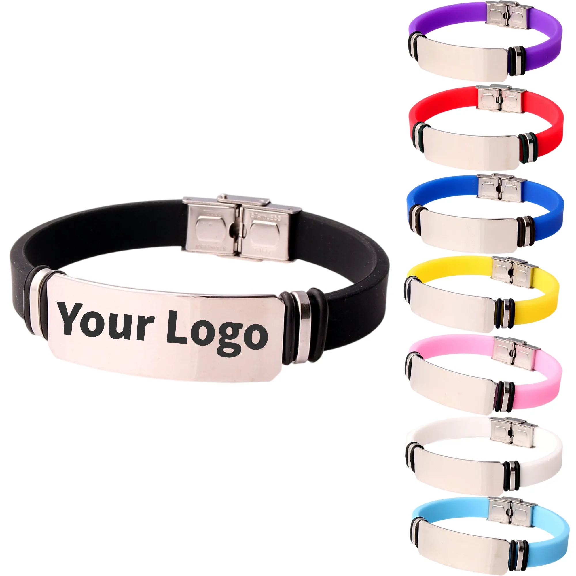 Custom Logo Stainless Steel Silicone Bracelet for Events