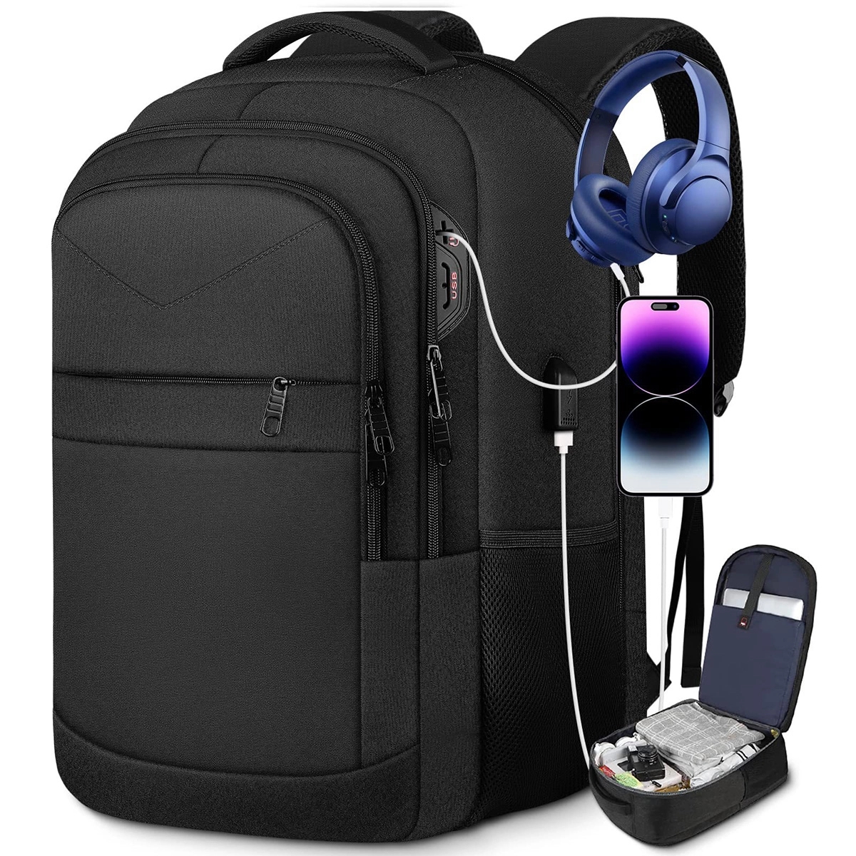 Extra Large Travel Carry on Laptop Backpack with USB Port 6