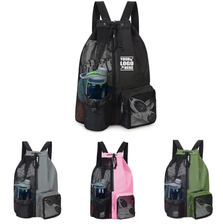 Mesh Drawstring Beach Backpack with Pocket 5