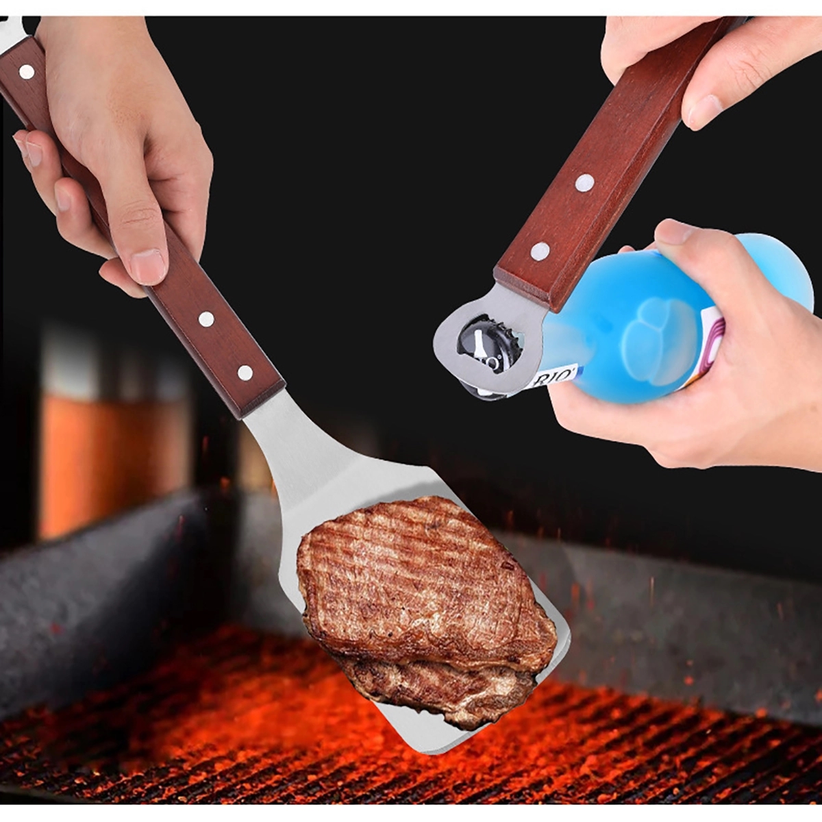 Stainless Steel Spatula with Bottle Opener and Wood Handle 2