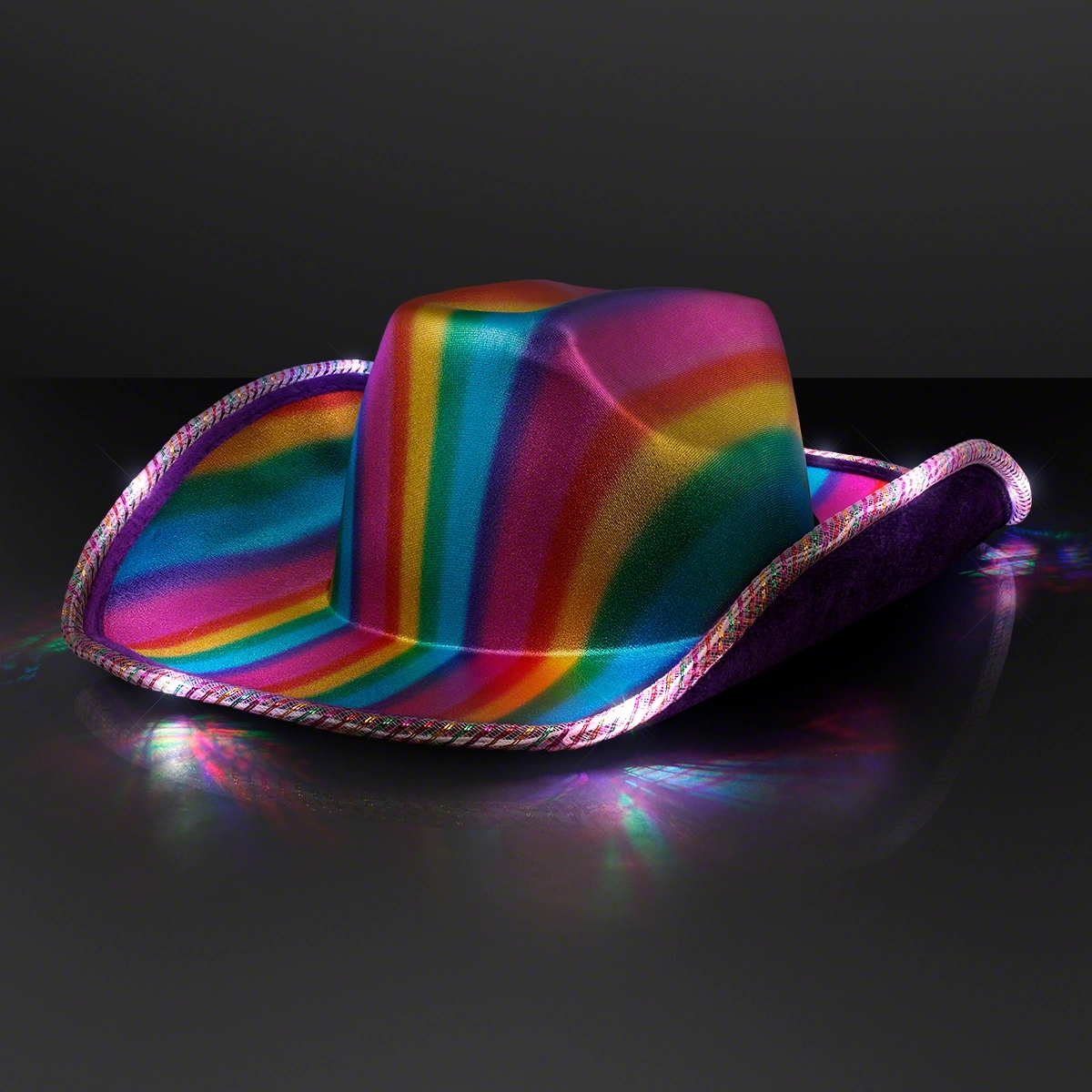 Light Up Cowboy Shiny Rainbow Hat w/ Black Band 2