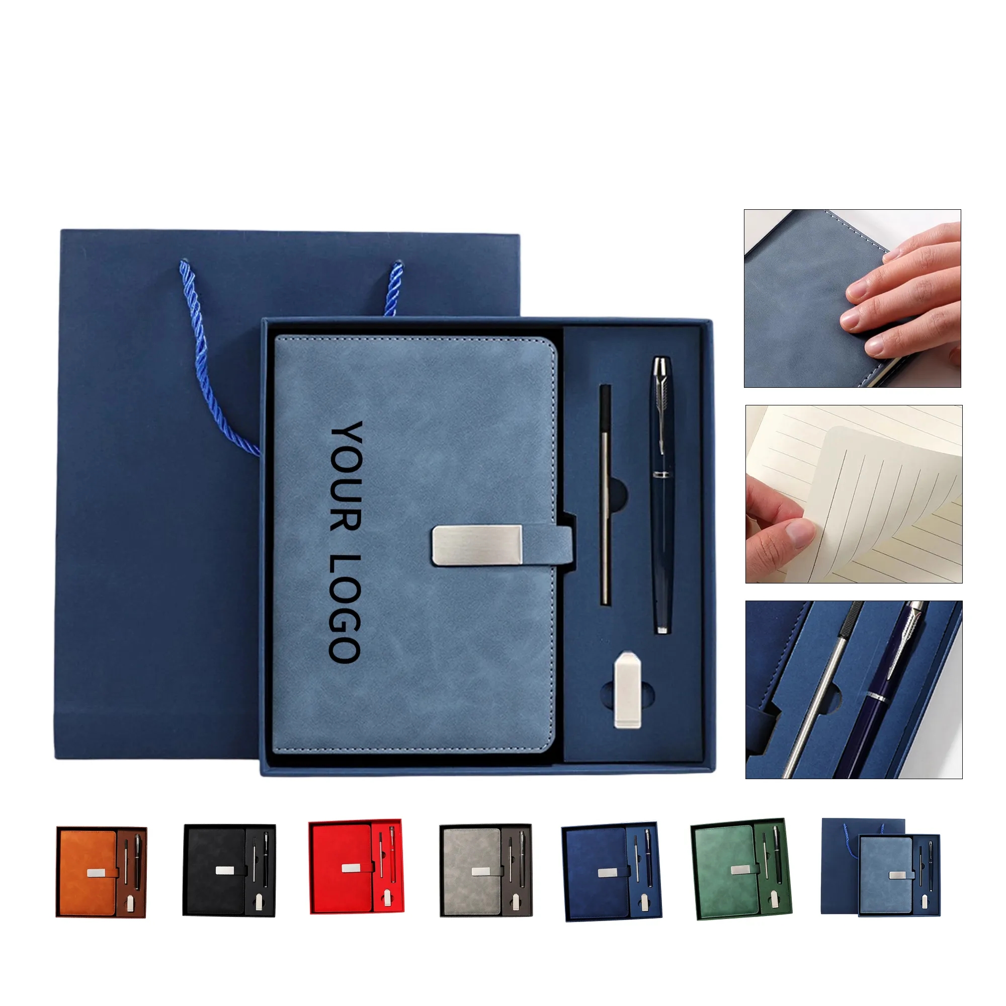 MOQ 50 Faux Leather Snap Notebook Gift Set 8