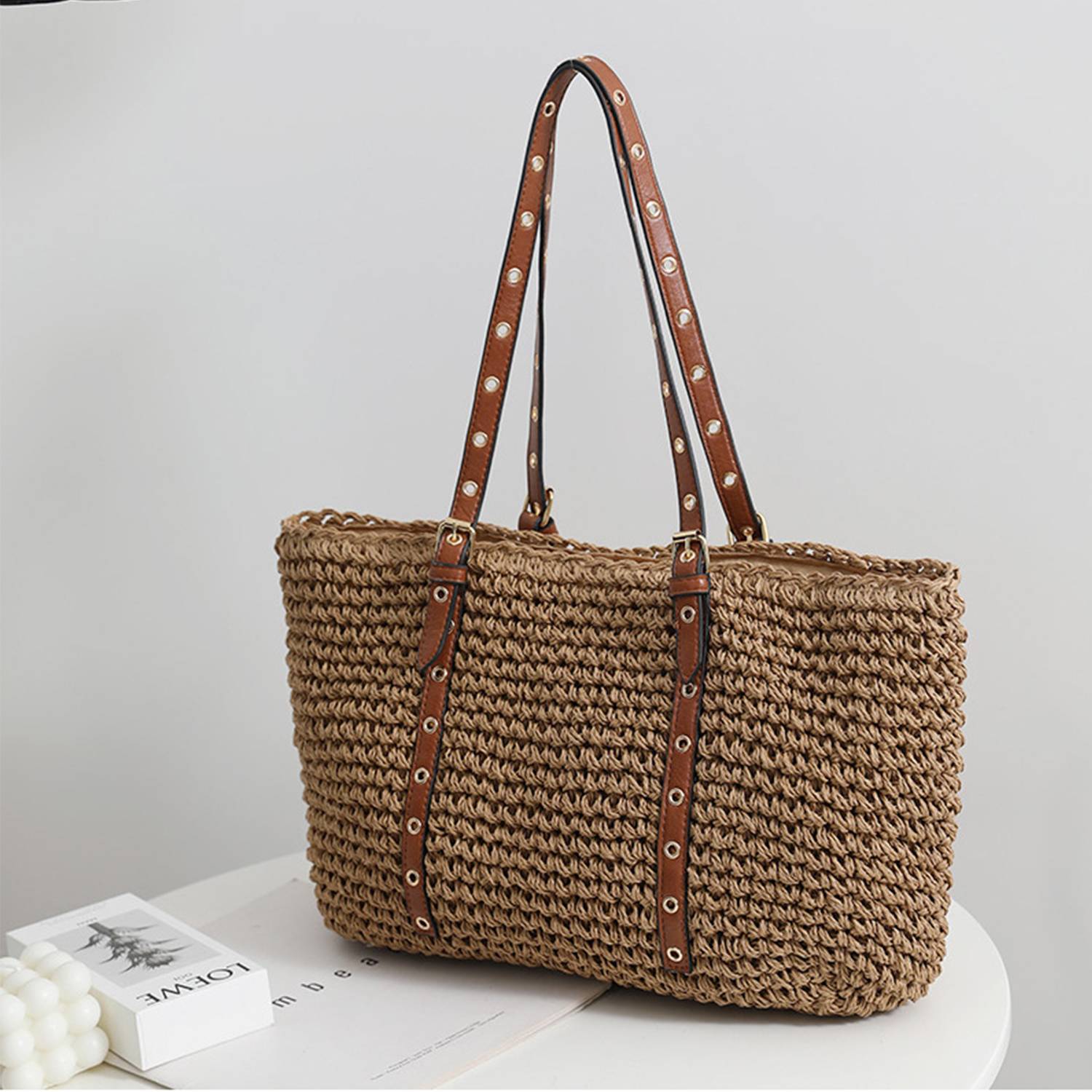 Summer shoulder handheld Straw beach tote bag 3