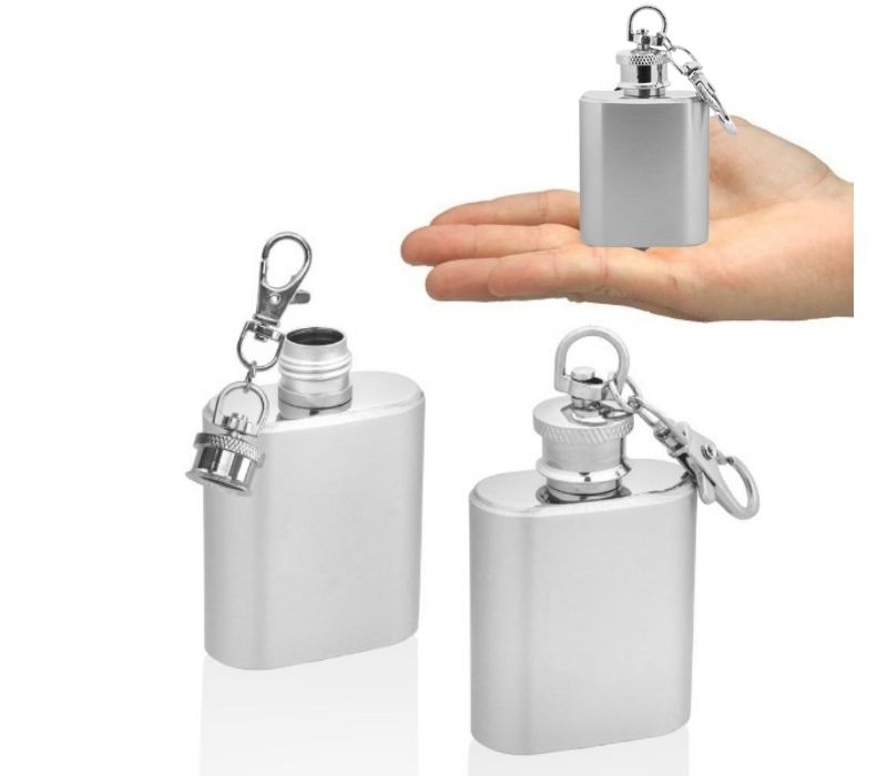 1 oz. Stainless Steel Hip Flask with Keychain 3