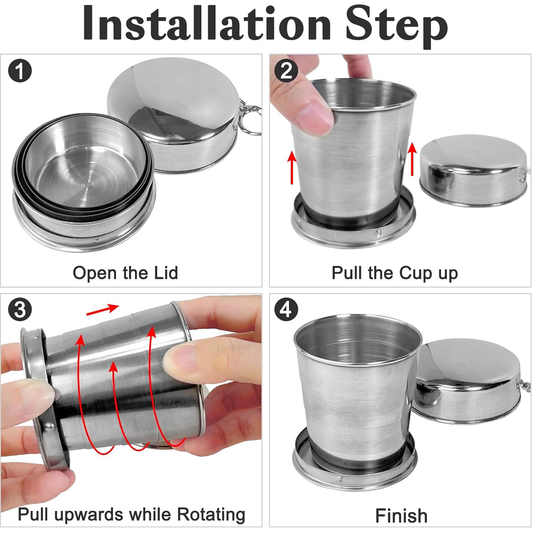 5OZ Foldable Stainless Steel Cup with Key Chain 4