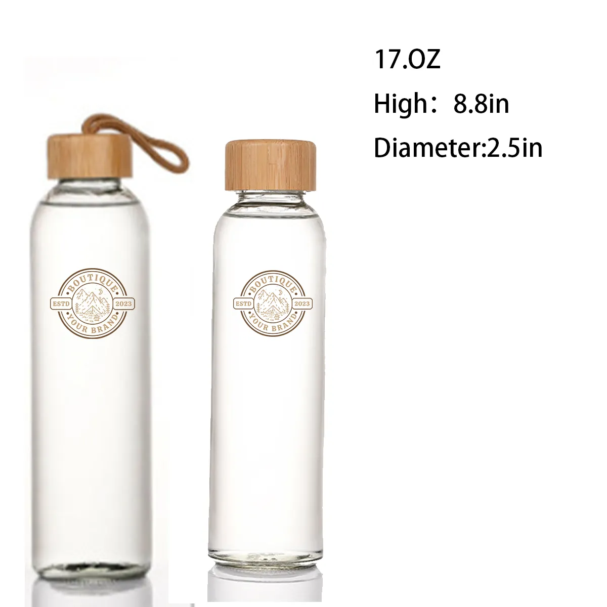 17OZ. Glass Water Bottle With Bamboo Lid And Beverage Cup 2