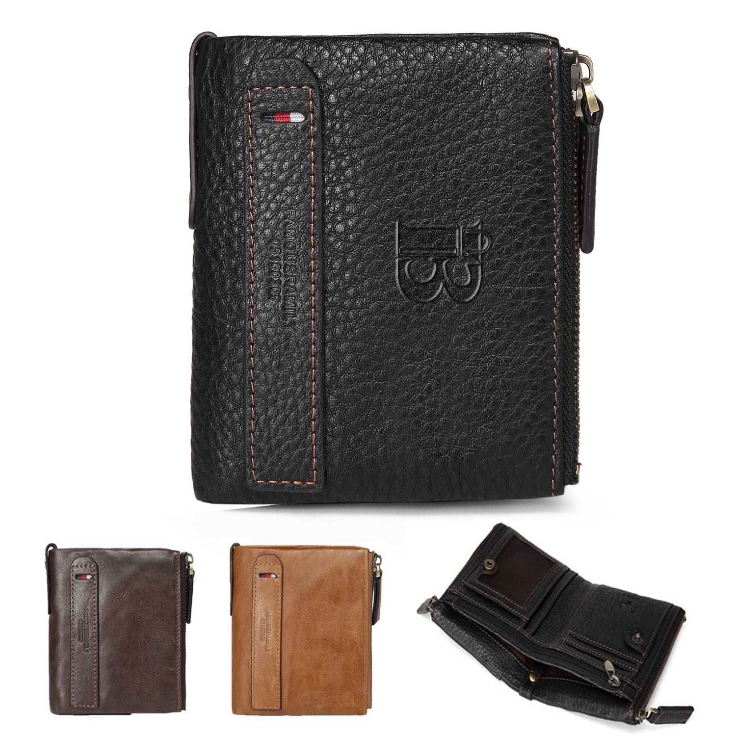 Genuine Leather Double zipper short vintage wallet 2