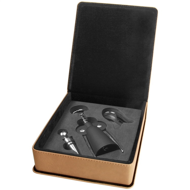 Leatherette Three-piece Wine Set - Light Brown 1