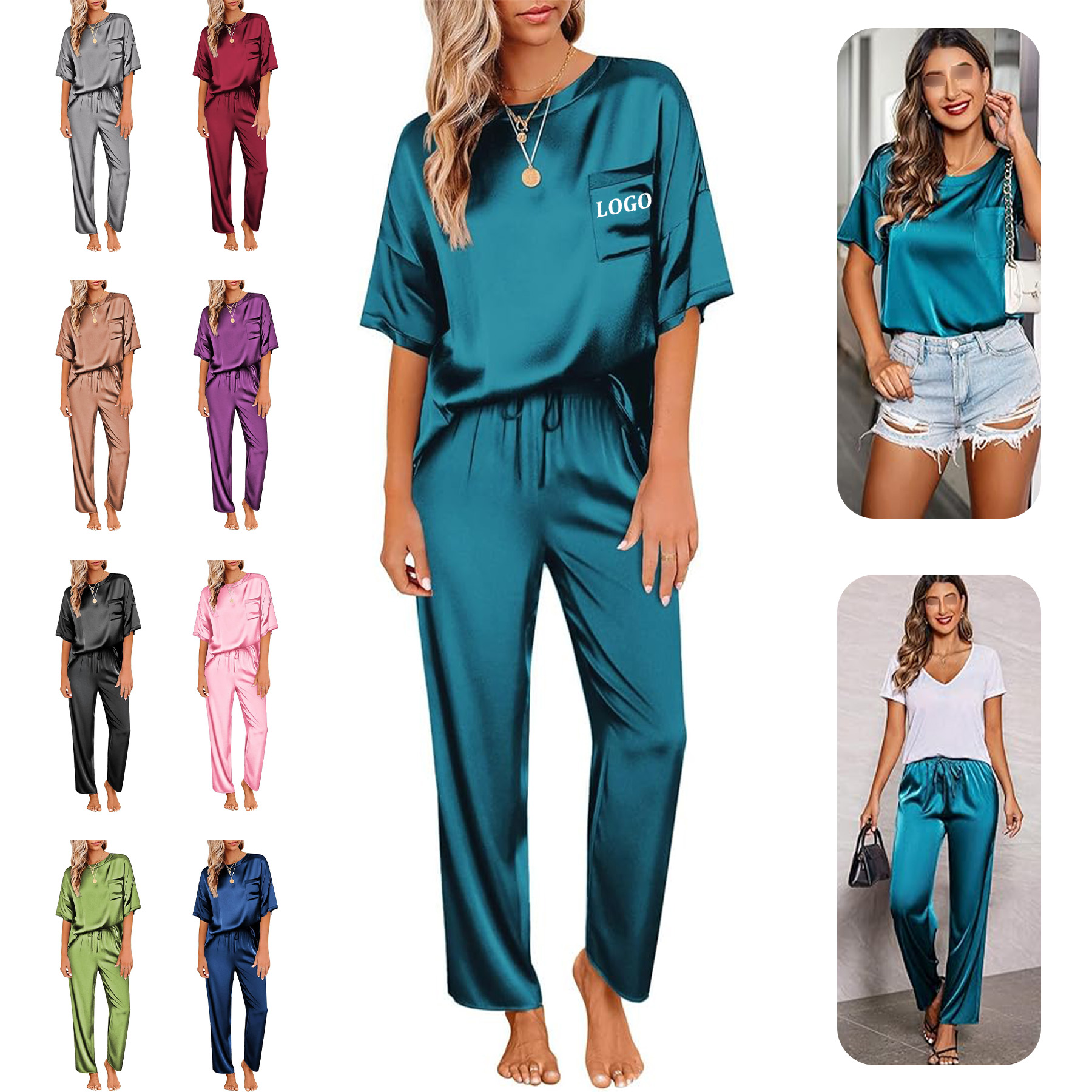 Womens Satin Silk Pajamas Set 7
